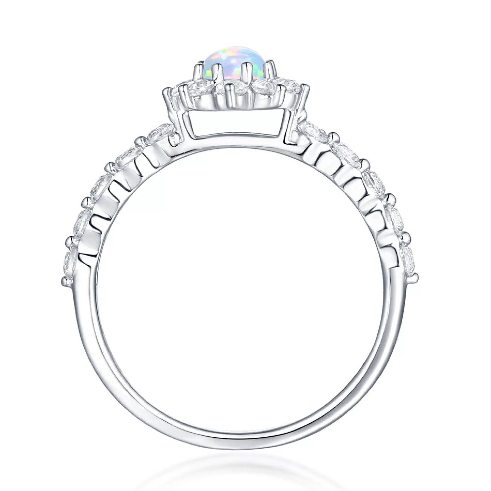 Rings^Layering & Stacking Lab Created Opal & White Sapphire Stack Ring In Sterling Silver