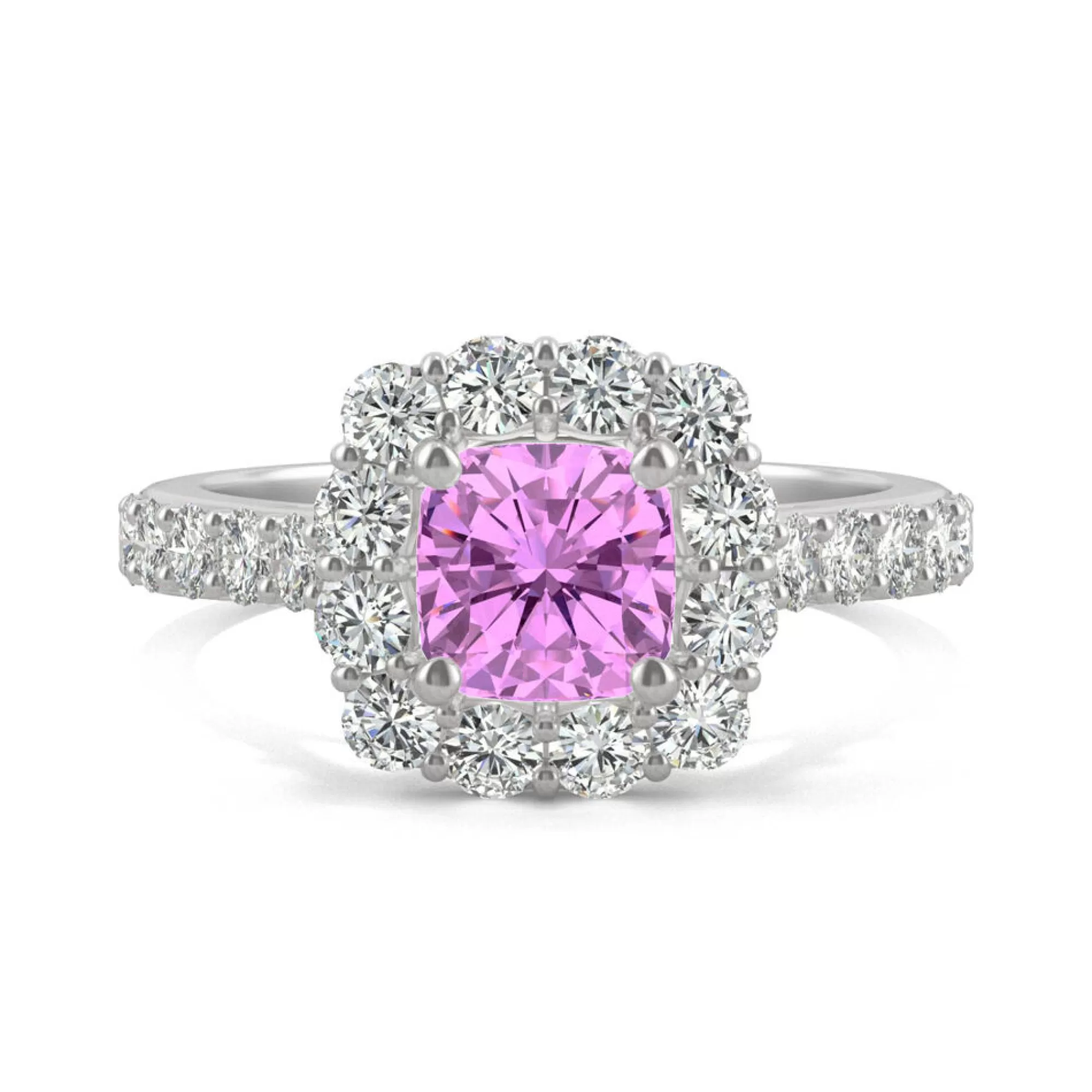 Rings^Charles & Colvard-Forever One™ Lab Created Pink Sapphire & Moissanite Halo Ring In 14K White Gold (1 1/10 Ct. Tw.)