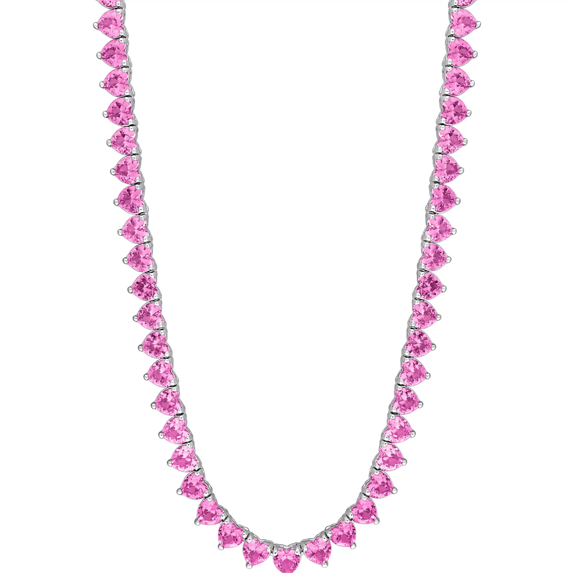 Necklaces & Pendants^* Lab Created Pink Sapphire Heart-Shaped Tennis Necklace