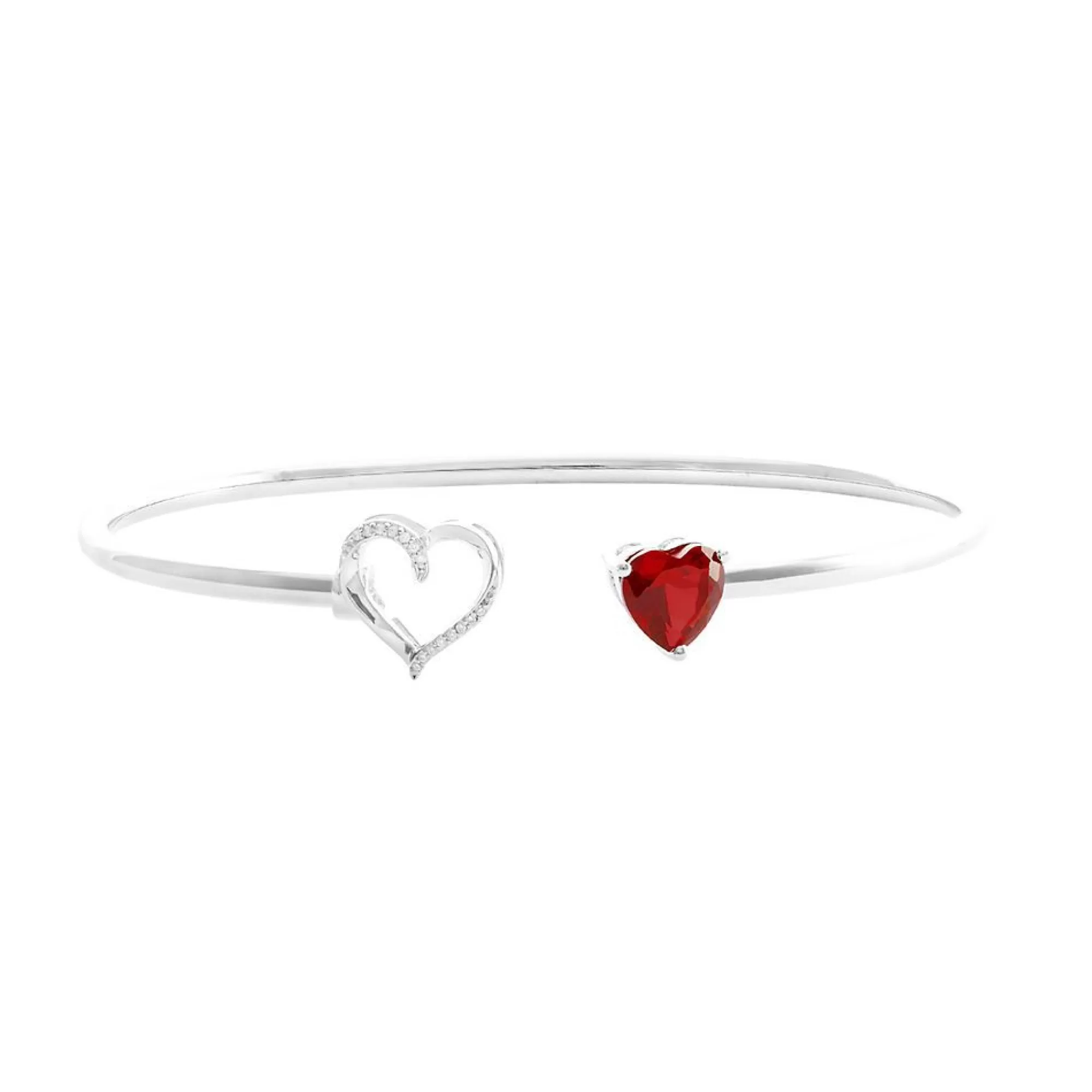 Bracelets^Layering & Stacking Lab Created Ruby & Diamond Heart Bangle Bracelet In Sterling Silver