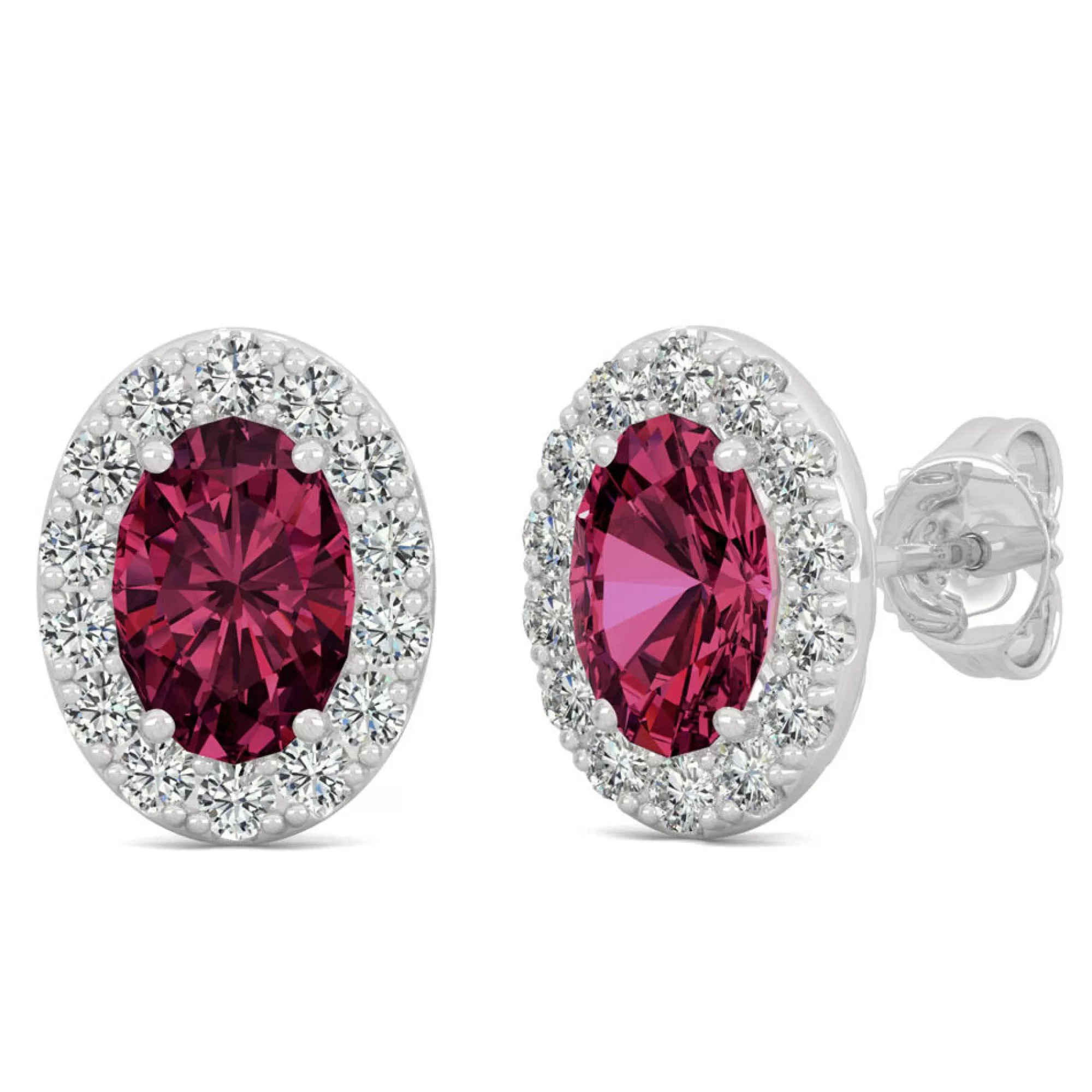 Earrings^Charles & Colvard-Forever One™ Lab Created Ruby & Moissanite Halo Earrings In 14K White Gold
