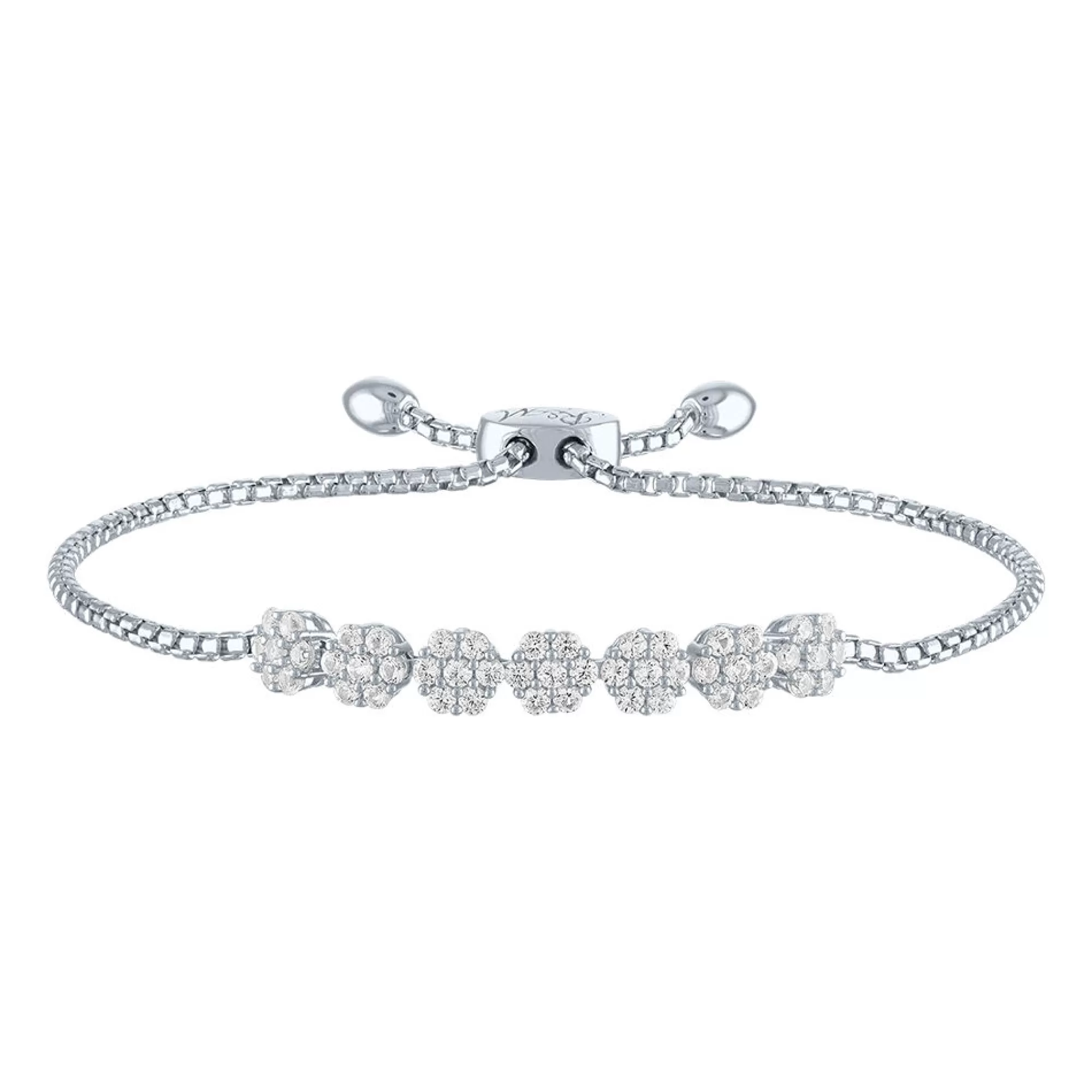 Bracelets^Layering & Stacking Lab Created White Sapphire Flower Cluster Bolo Bracelet In Sterling Silver