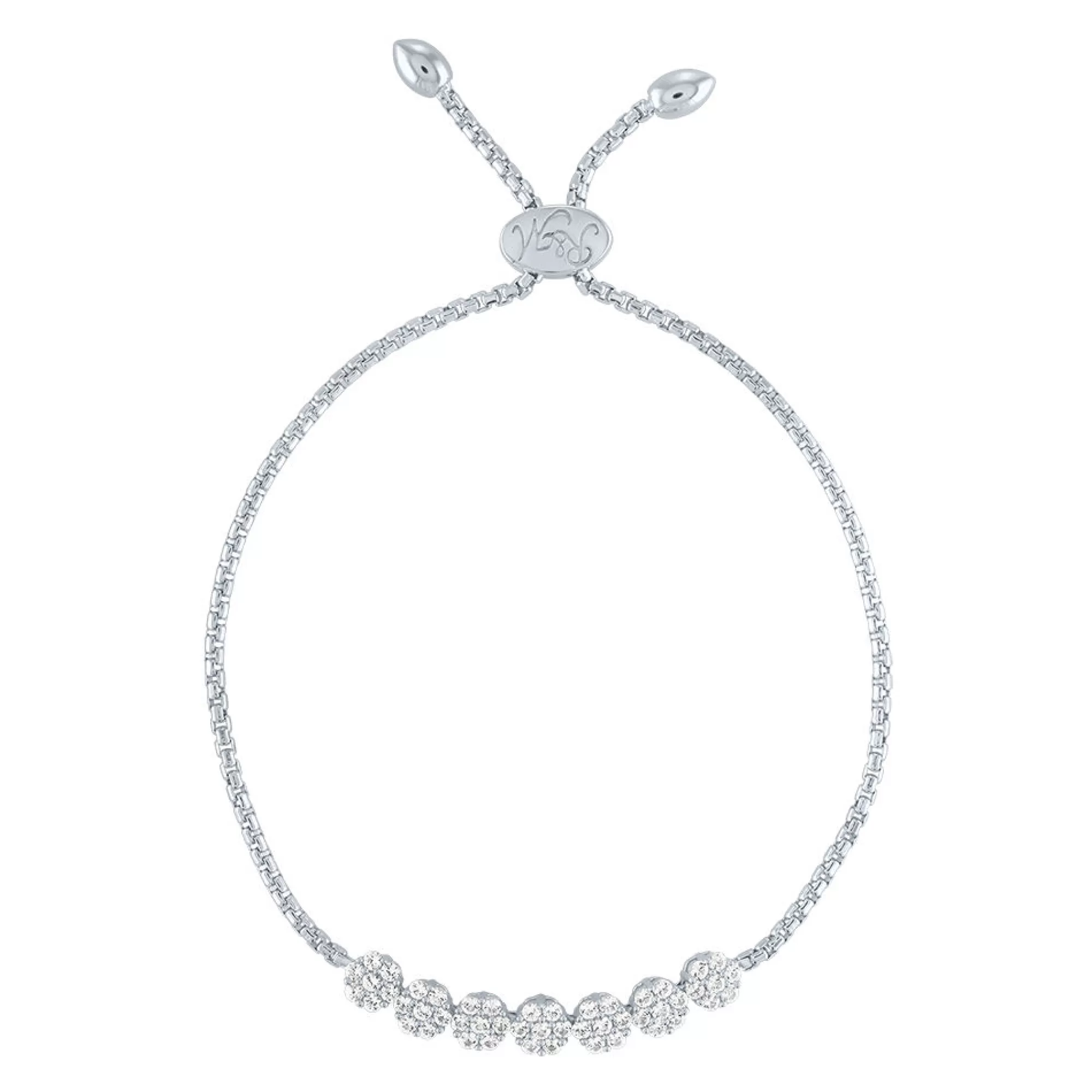 Bracelets^Layering & Stacking Lab Created White Sapphire Flower Cluster Bolo Bracelet In Sterling Silver