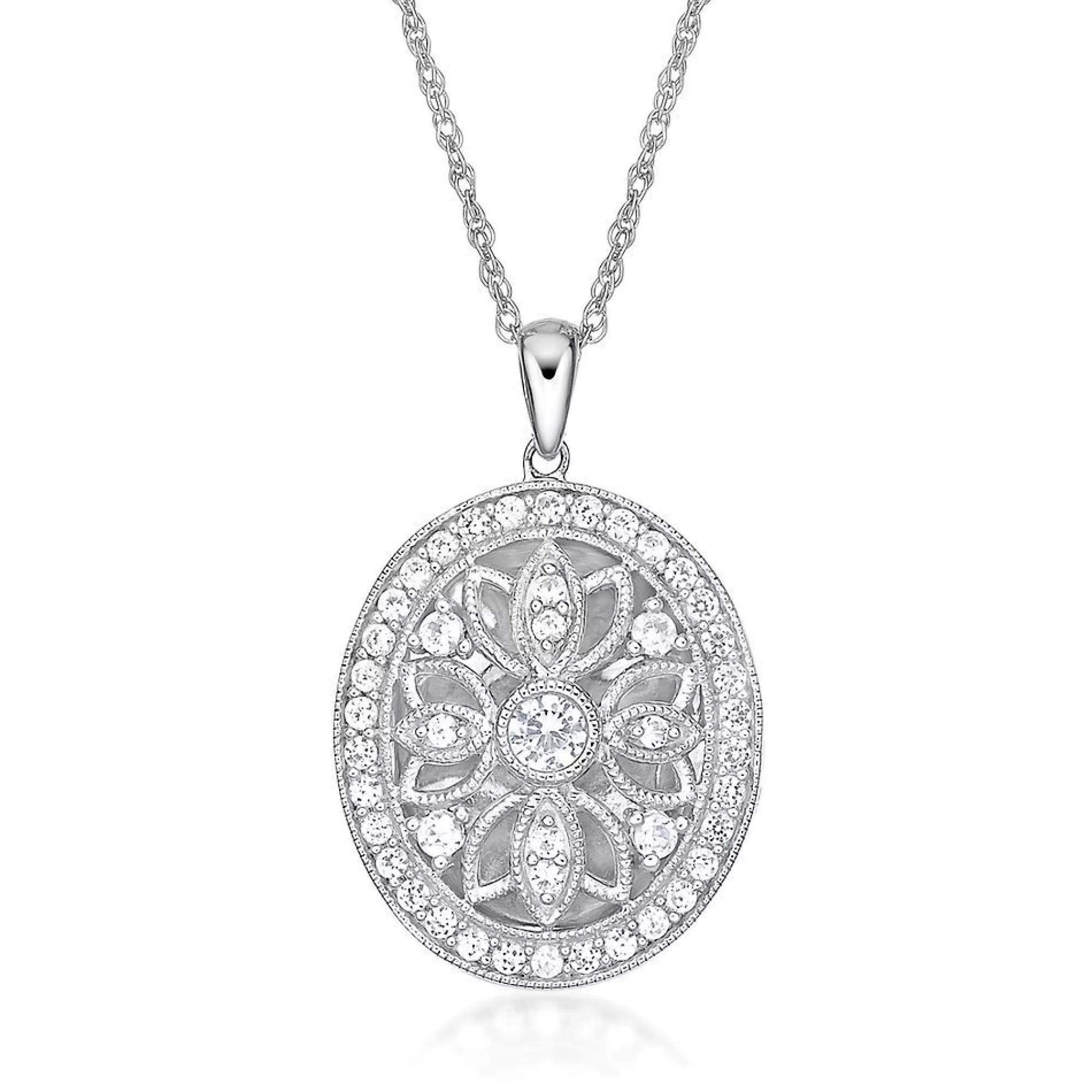 Necklaces & Pendants^* Lab Created White Sapphire Oval Locket In Sterling Silver