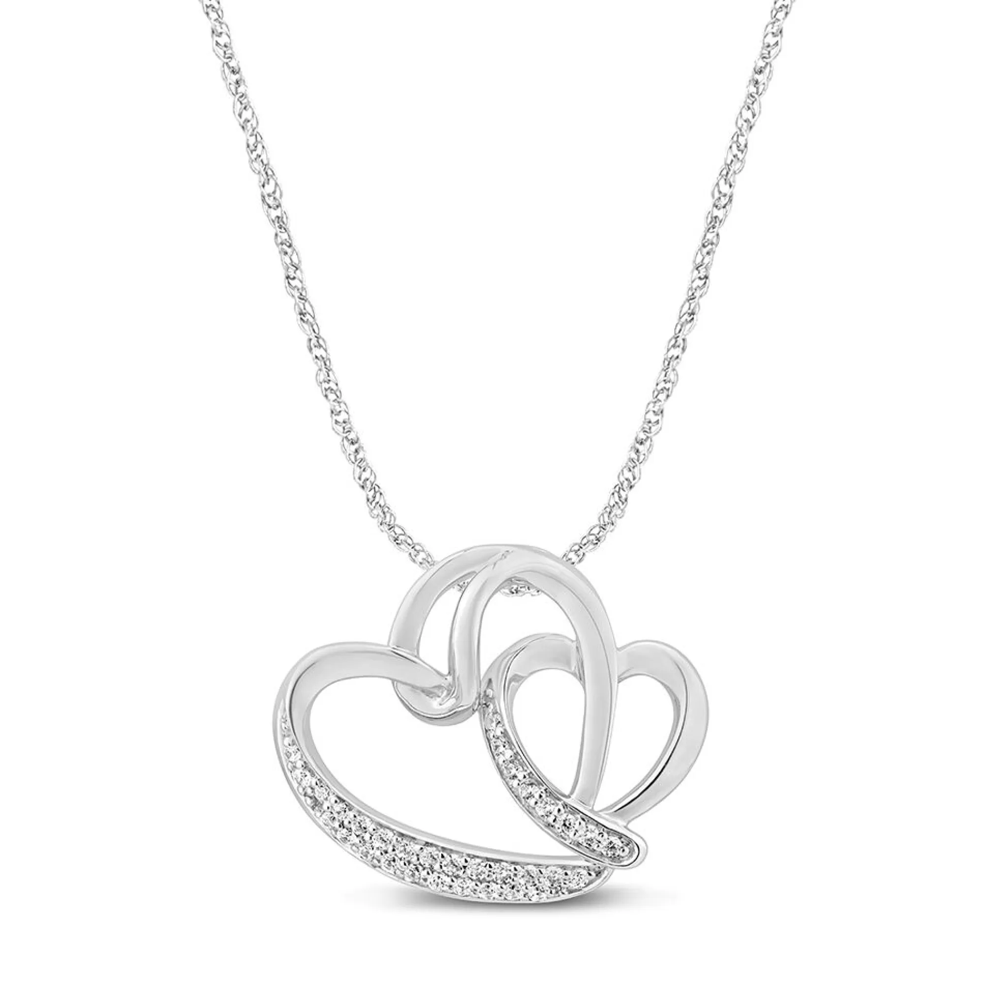 Necklaces & Pendants^Linked With Love Lab Grown Diamond Double Heart Pendant In 10K White Gold (1/7 Ct. Tw.)