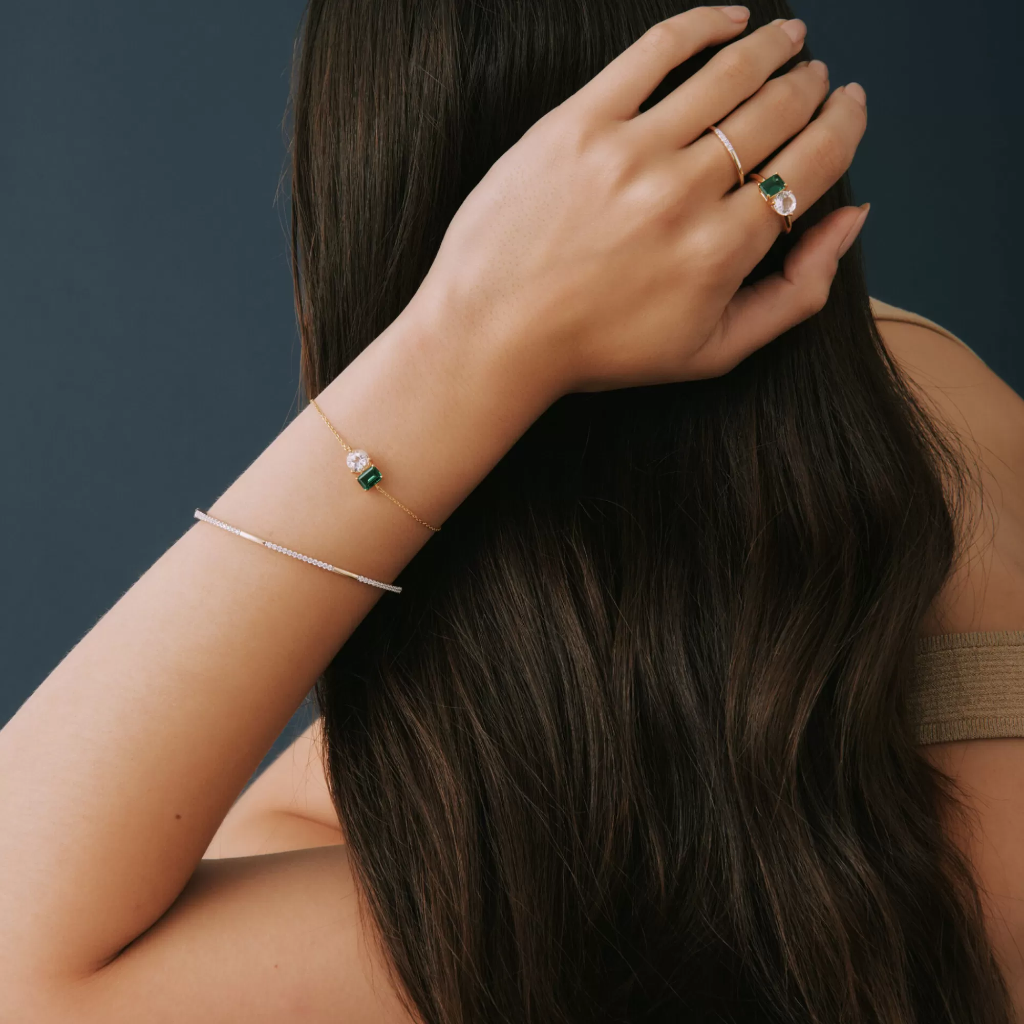 Bracelets^Laure by Aurate Lab-Created Emerald And Lab-Created White Sapphire Two-Stone Bracelet In Vermeil
