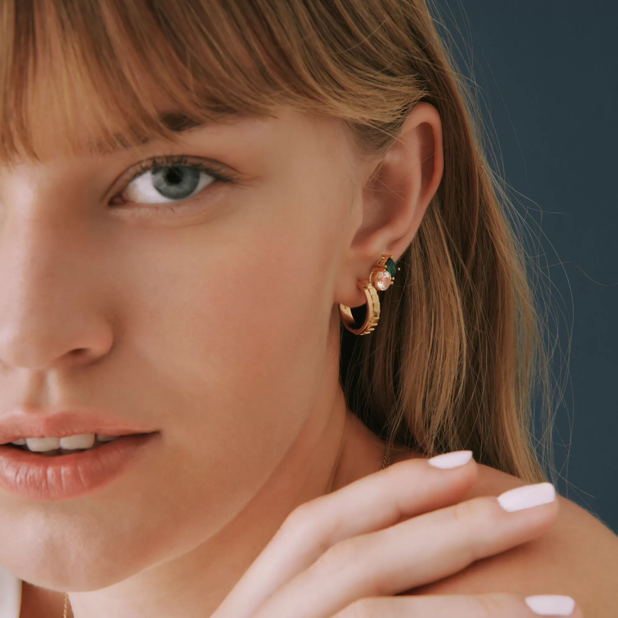 Earrings^Laure by Aurate Lab-Created Emerald And Lab-Created White Sapphire Two-Stone Earrings In Vermeil