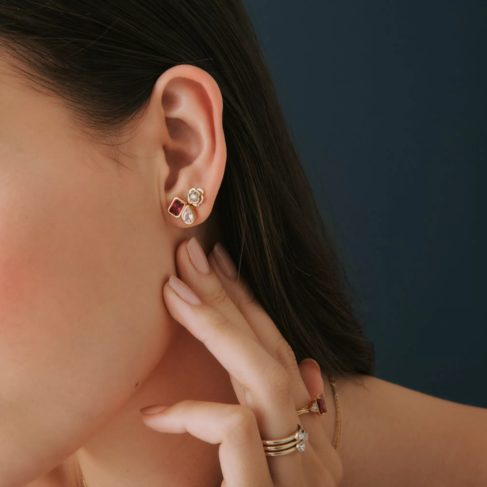 Earrings^Laure by Aurate Lab-Created Ruby And Lab-Created White Sapphire Two-Stone Earring In Vermeil