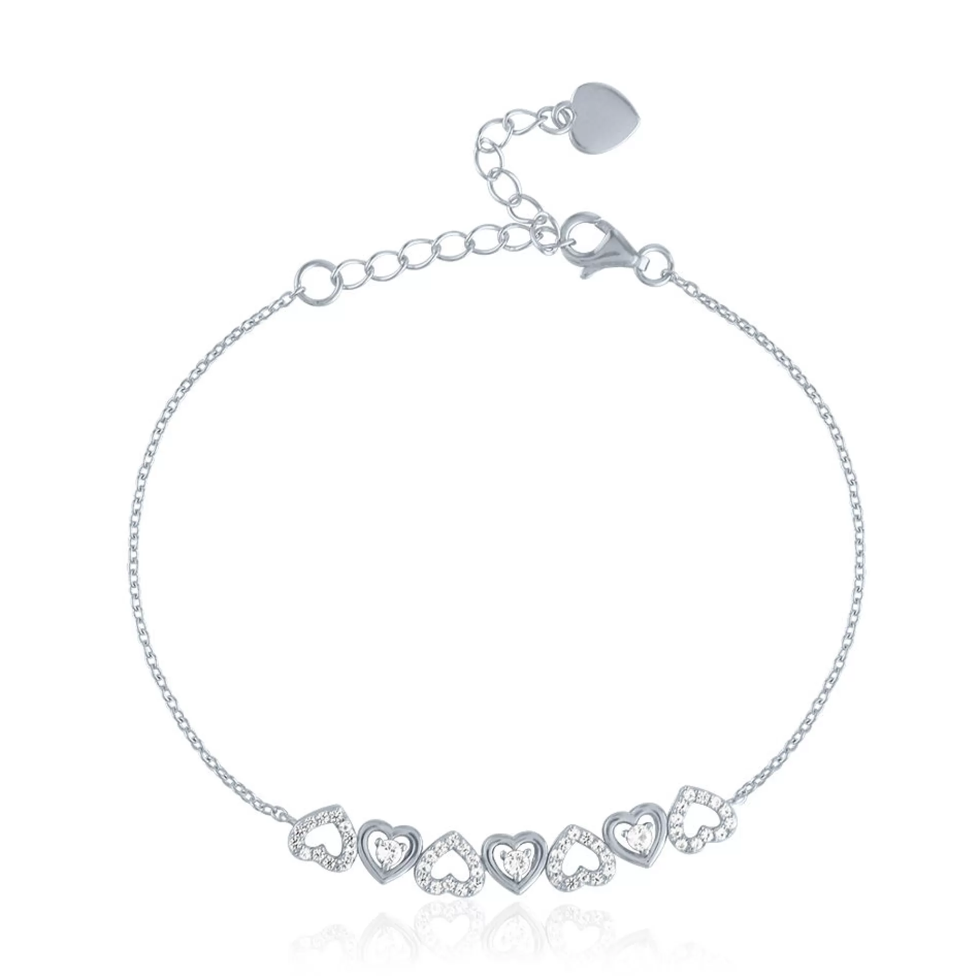 Bracelets^Layering & Stacking Lab-Created White Sapphire Heart Bracelet In Sterling Silver