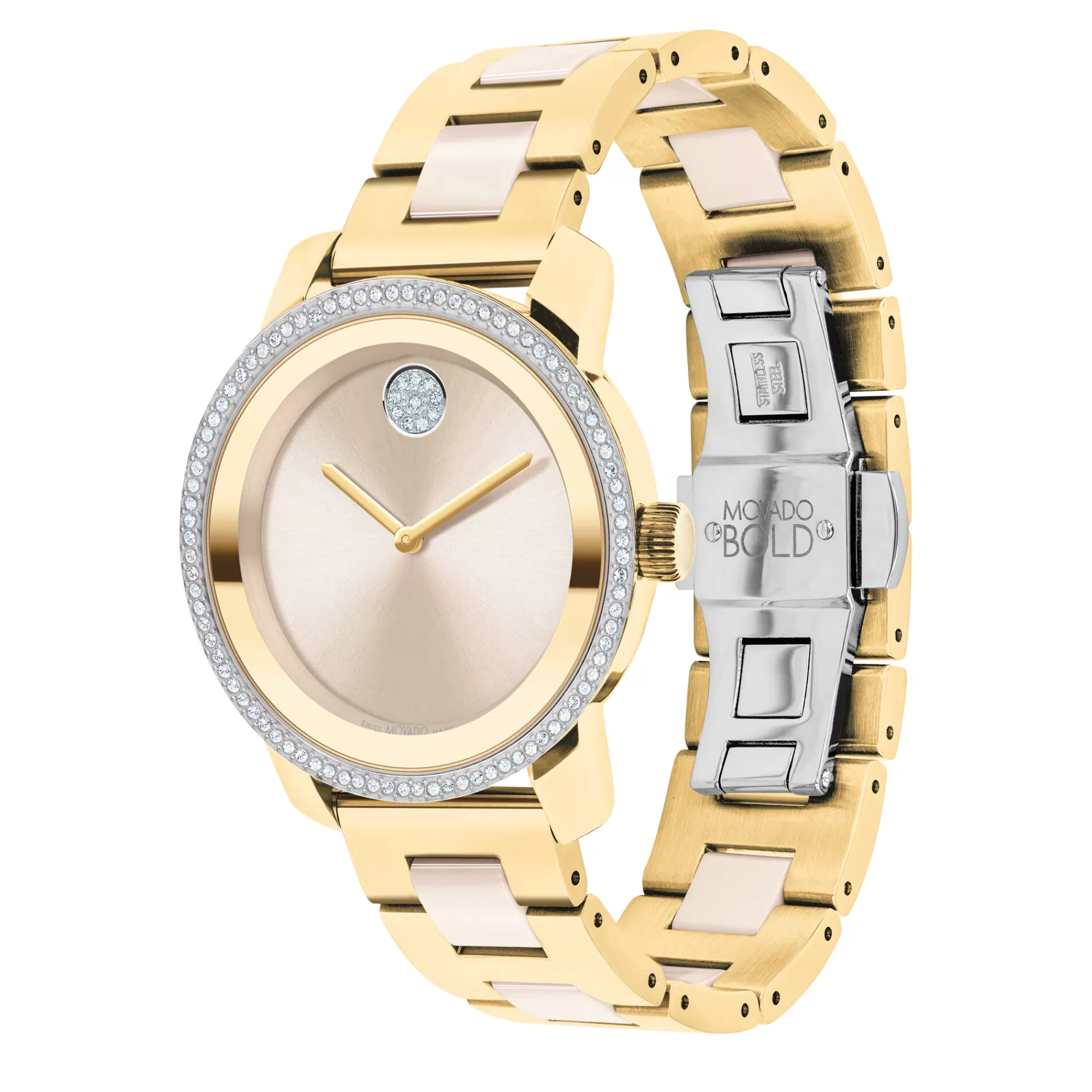 Women's Watches^Movado® Bold® Ladies' Ceramic Dress Watch In Gold Ion-Plated Stainless Steel