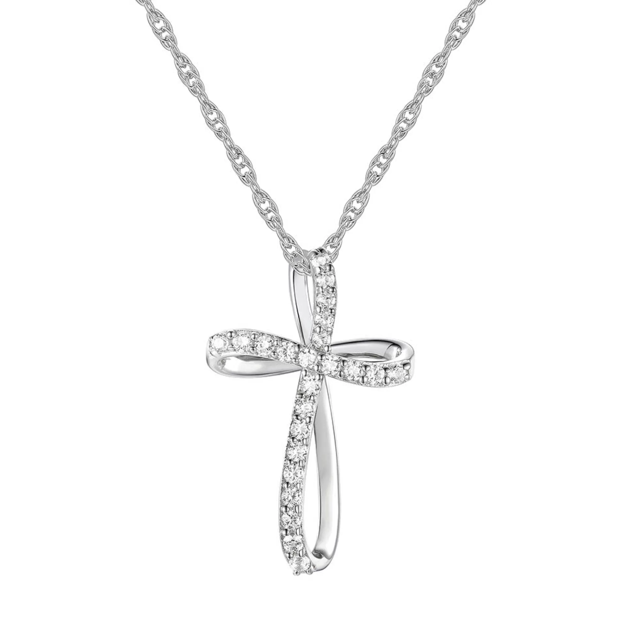 Necklaces & Pendants^* Loop Cross Pendant In 10K White Gold (1/10 Ct. Tw.)