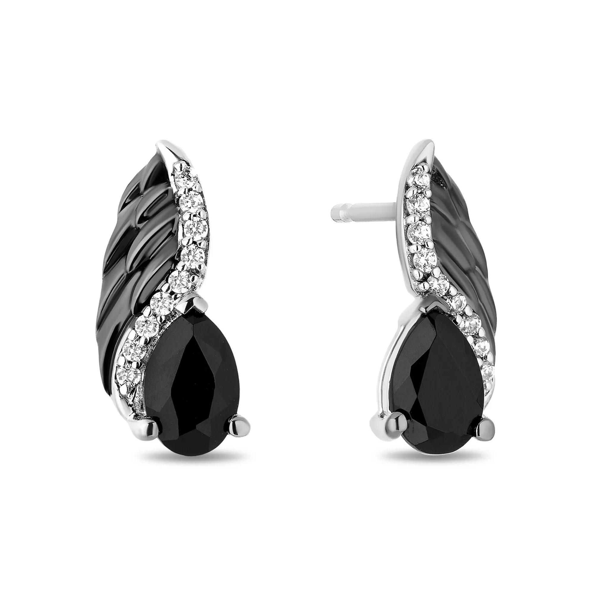 Earrings^Enchanted Disney Maleficent Onyx And Diamond Earrings In Sterling Silver (1/10 Ct. Tw.)