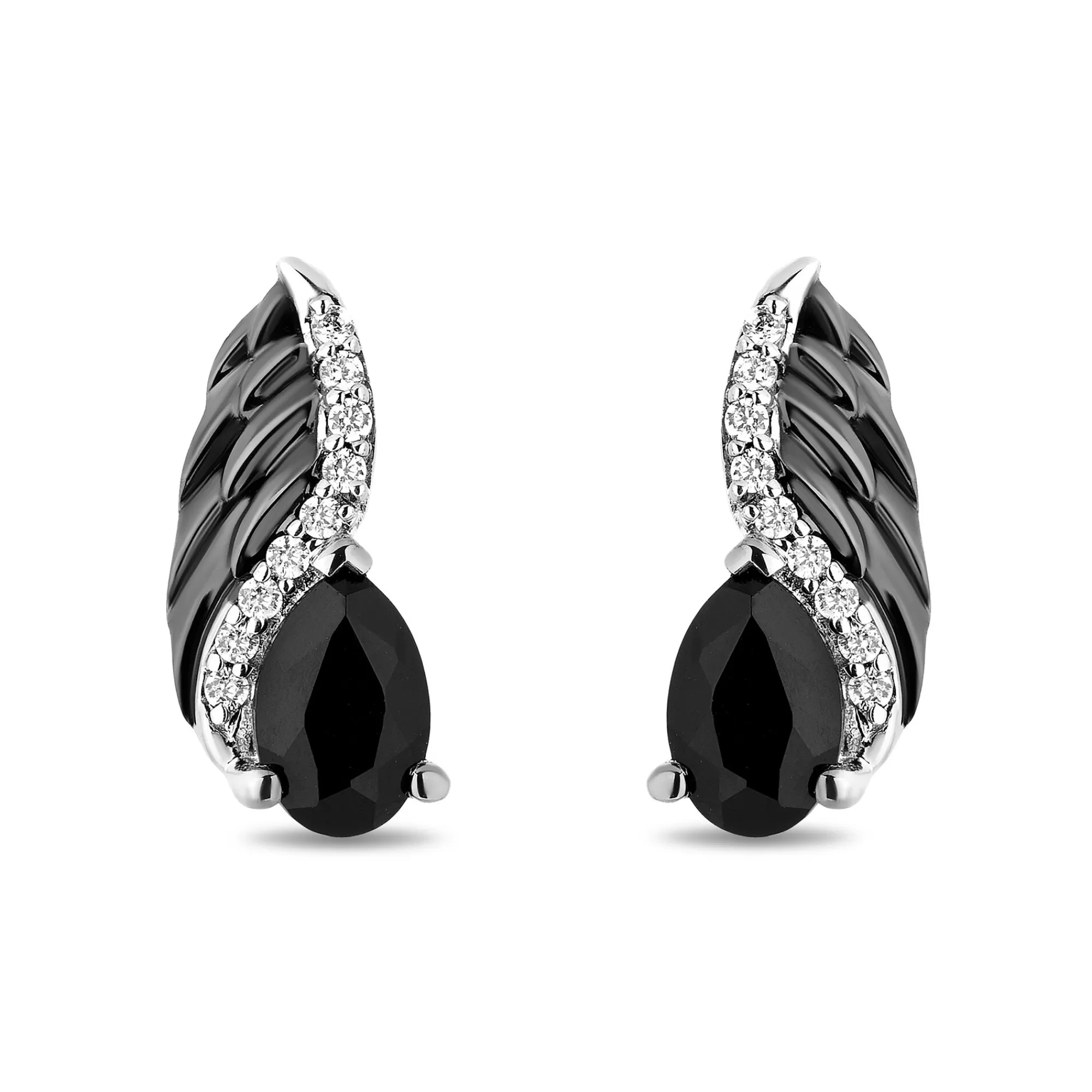 Earrings^Enchanted Disney Maleficent Onyx And Diamond Earrings In Sterling Silver (1/10 Ct. Tw.)