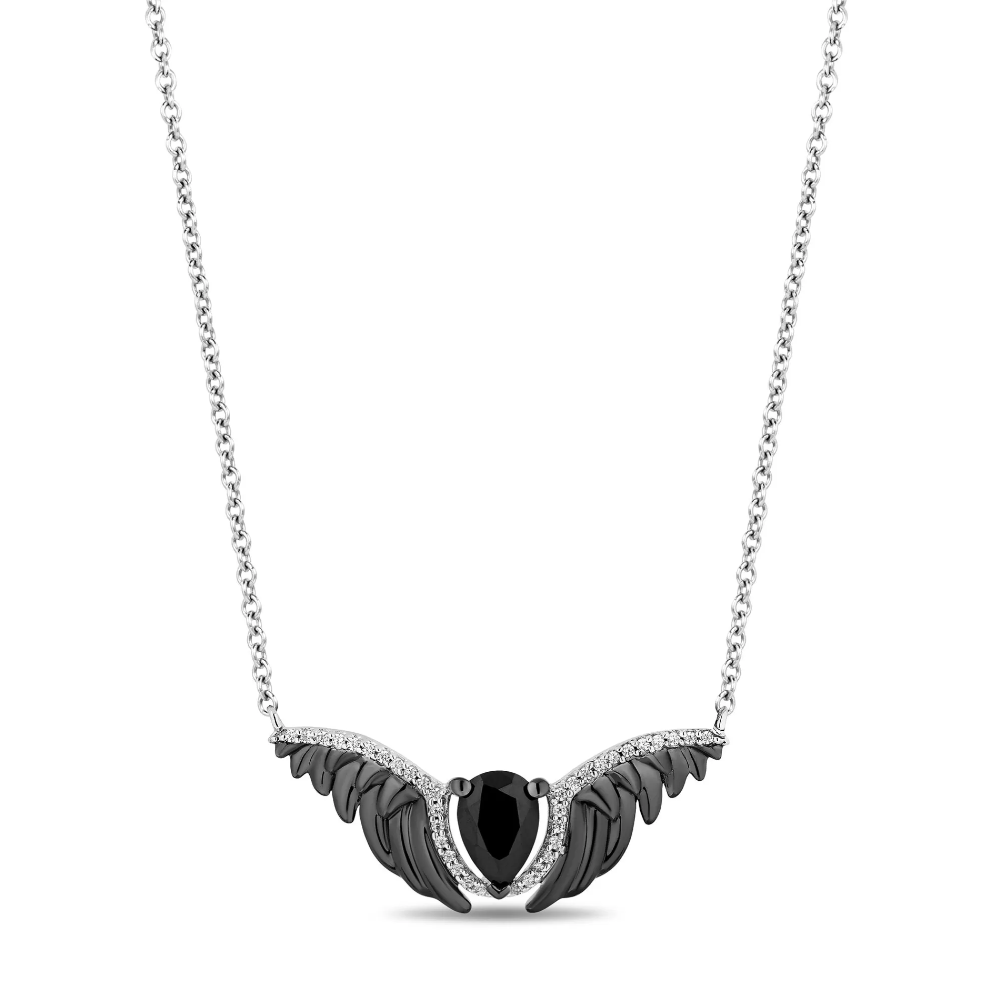 Necklaces & Pendants^Enchanted Disney Maleficent Onyx And Diamond Necklace In Sterling Silver (1/10 Ct. Tw.)