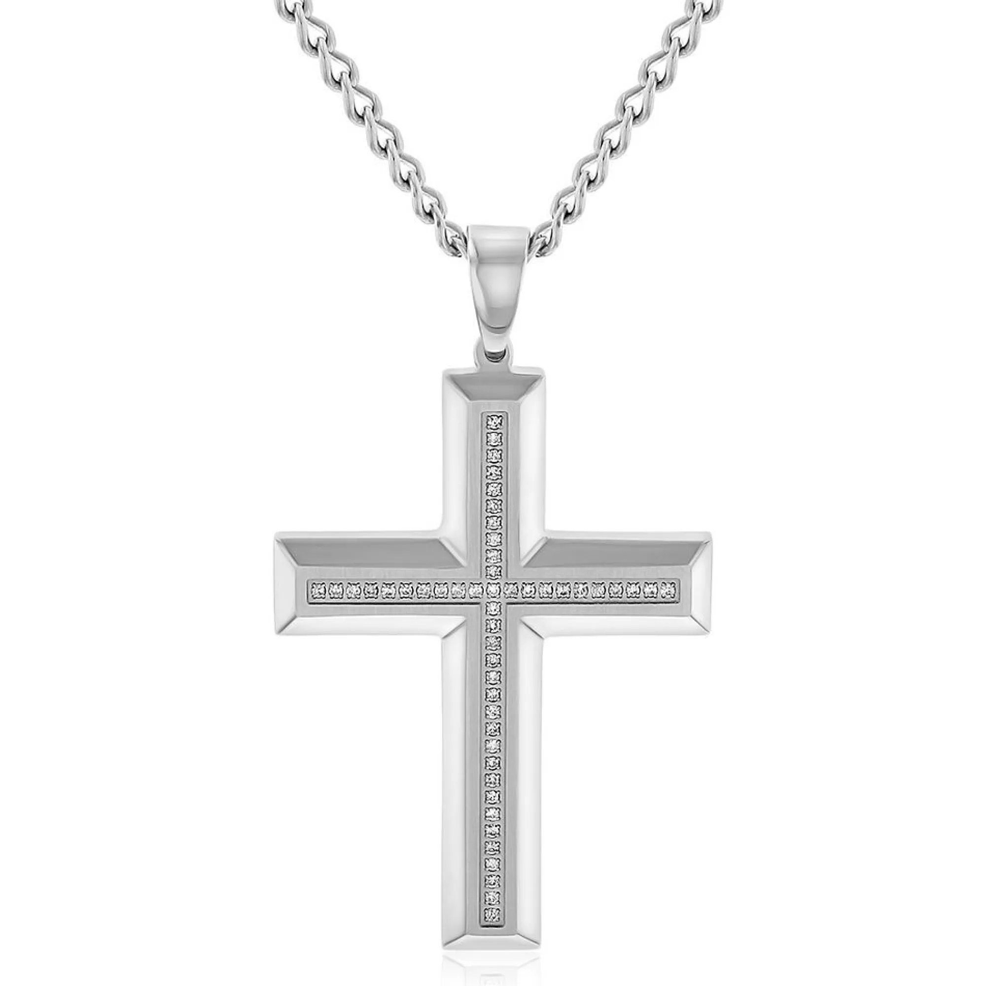 Necklaces & Pendants^* Men's 1/4 Ct. Tw. Diamond Cross Pendant In Stainless Steel