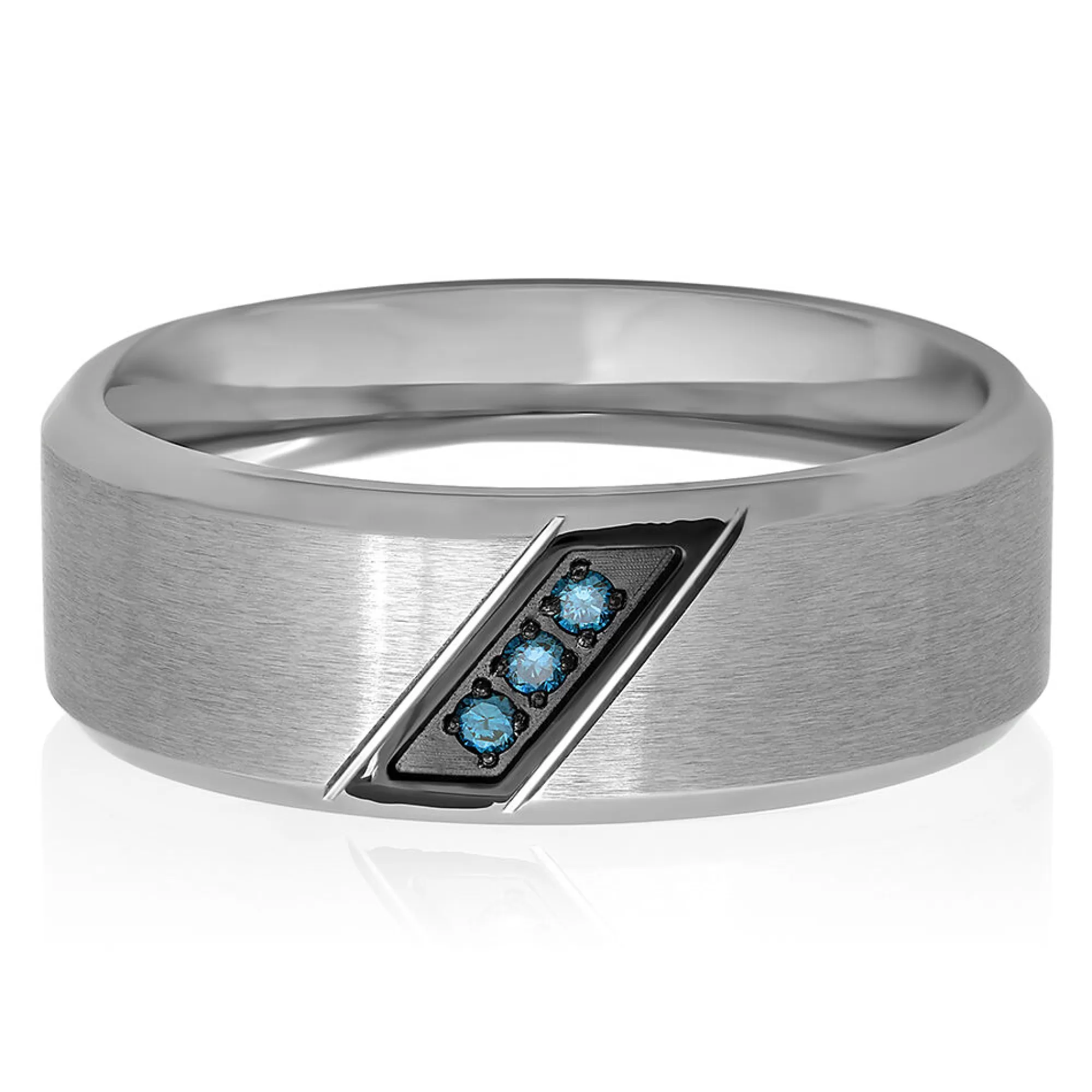 Rings^* Men's Blue Diamond Ring In Stainless Steel, 8Mm