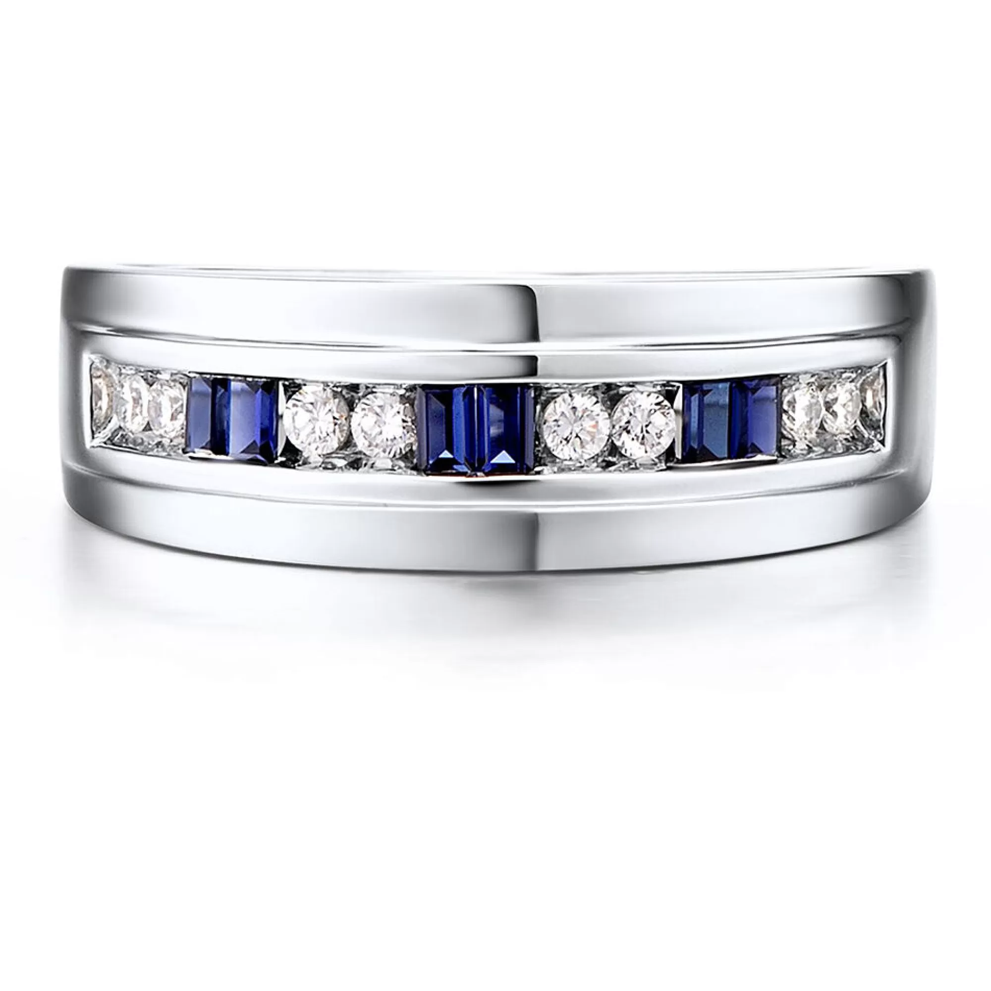 Rings^* Men's Diamond & Blue Sapphire Ring In 10K White Gold