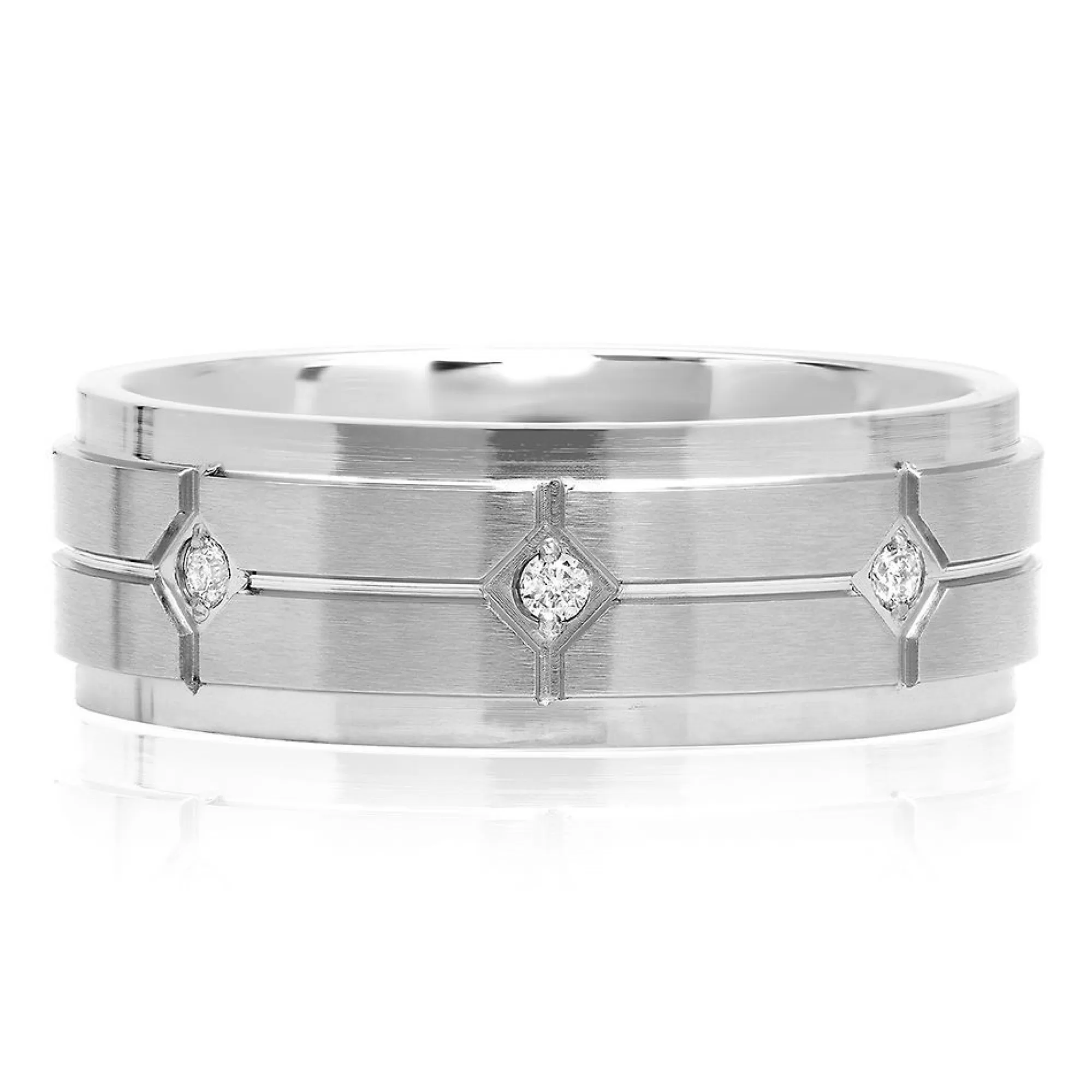 Rings^* Men's Diamond Band In Stainless Steel, 8Mm