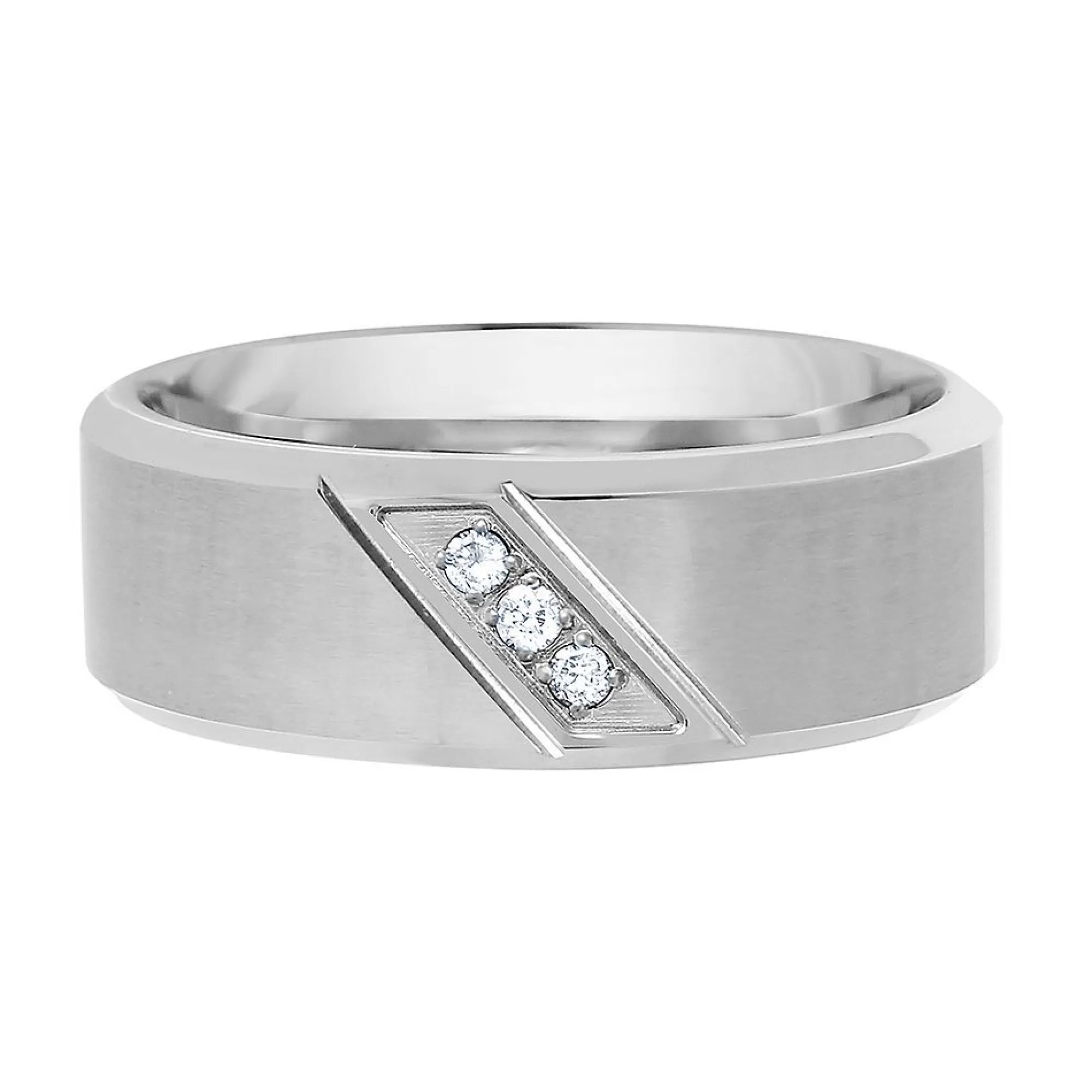 Rings^* Men's Diamond Band In Stainless Steel, 8Mm