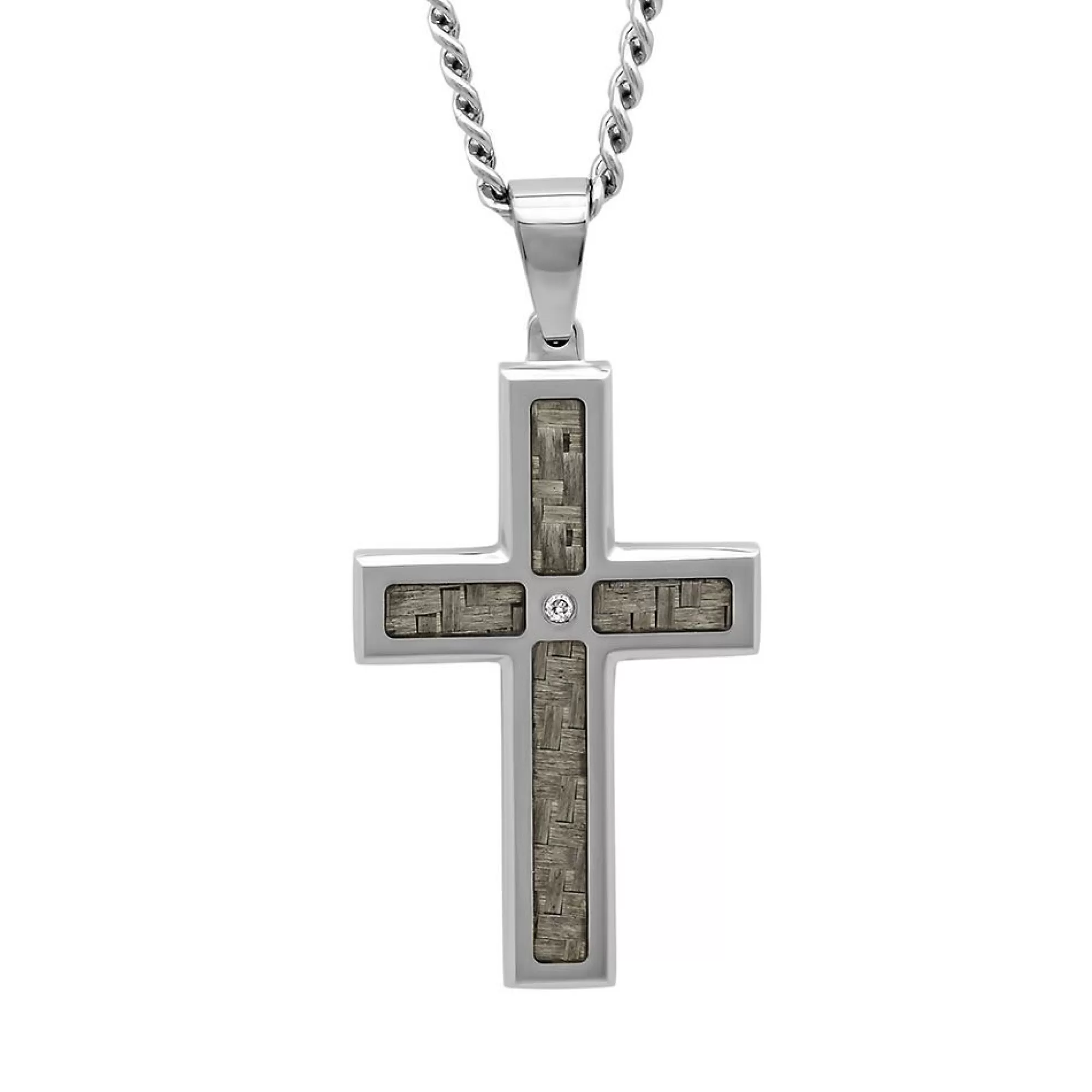 Necklaces & Pendants^* Men's Diamond Cross Pendant In Stainless Steel & Carbon Fiber