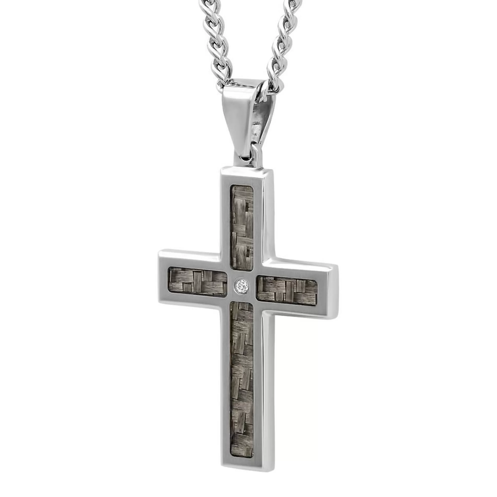 Necklaces & Pendants^* Men's Diamond Cross Pendant In Stainless Steel & Carbon Fiber