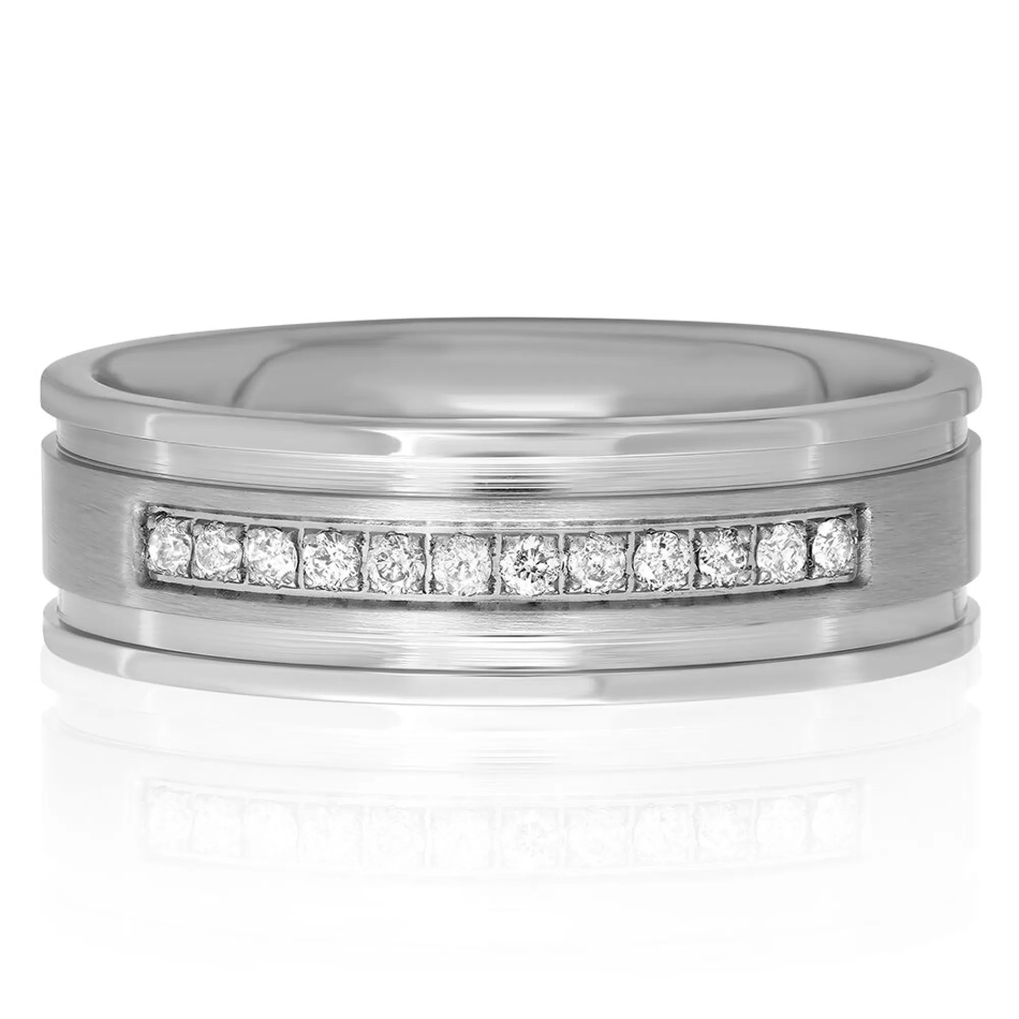 Rings^* Men's Diamond Ring In Stainless Steel, 7Mm (1/7 Ct. Tw.)