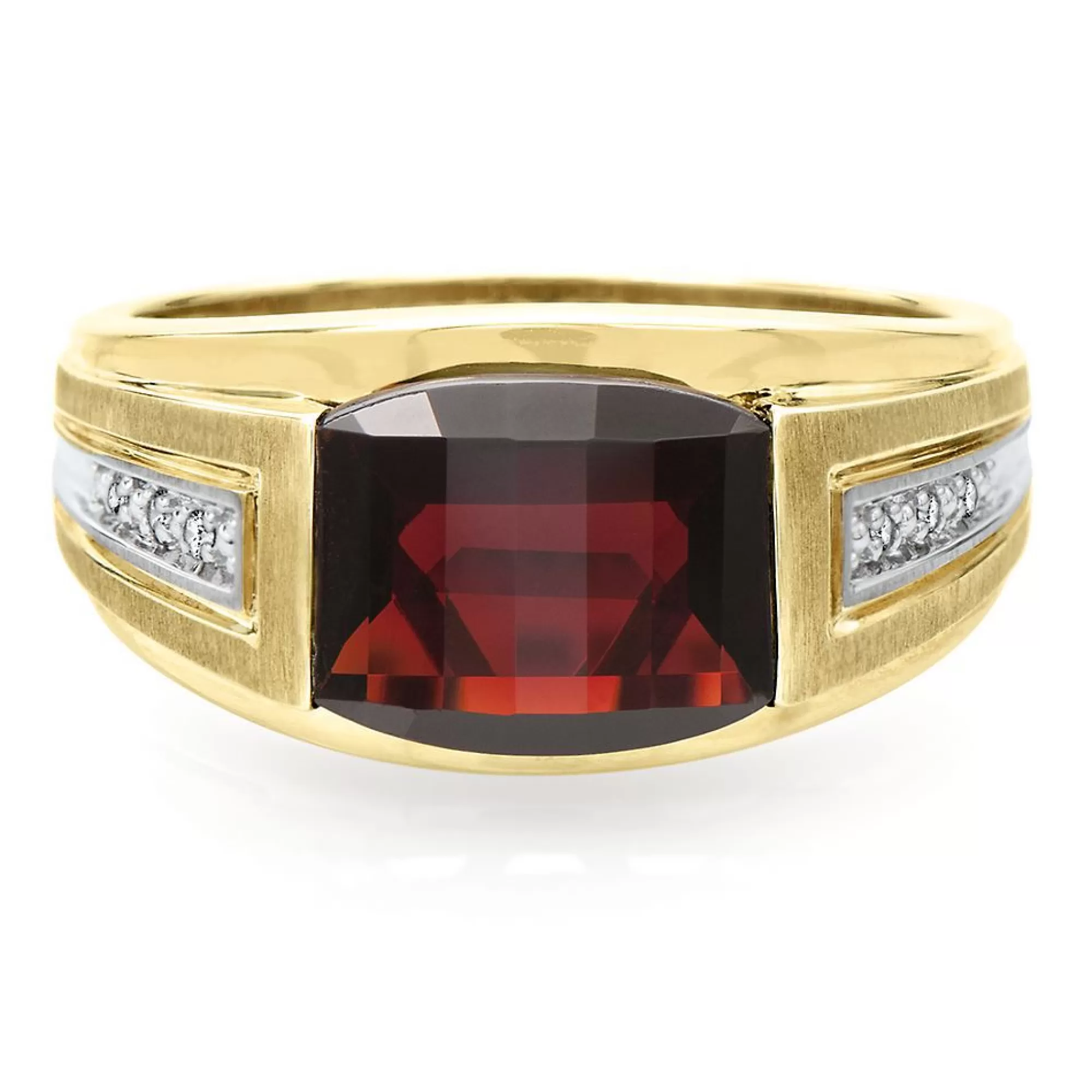 Rings^* Men's Garnet & Diamond Ring In 10K Yellow Gold