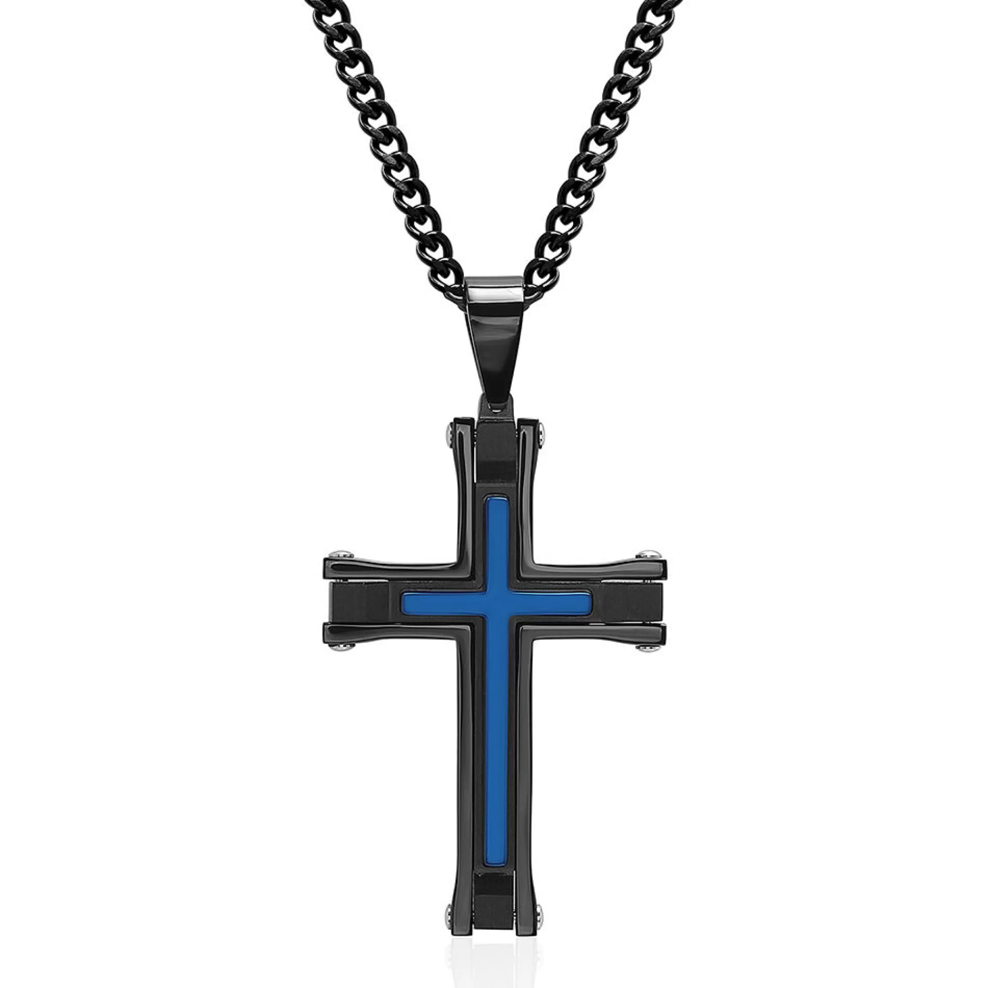 Necklaces & Pendants^* Men's Stainless Steel & Blue Ion-Plated Cross Pendant