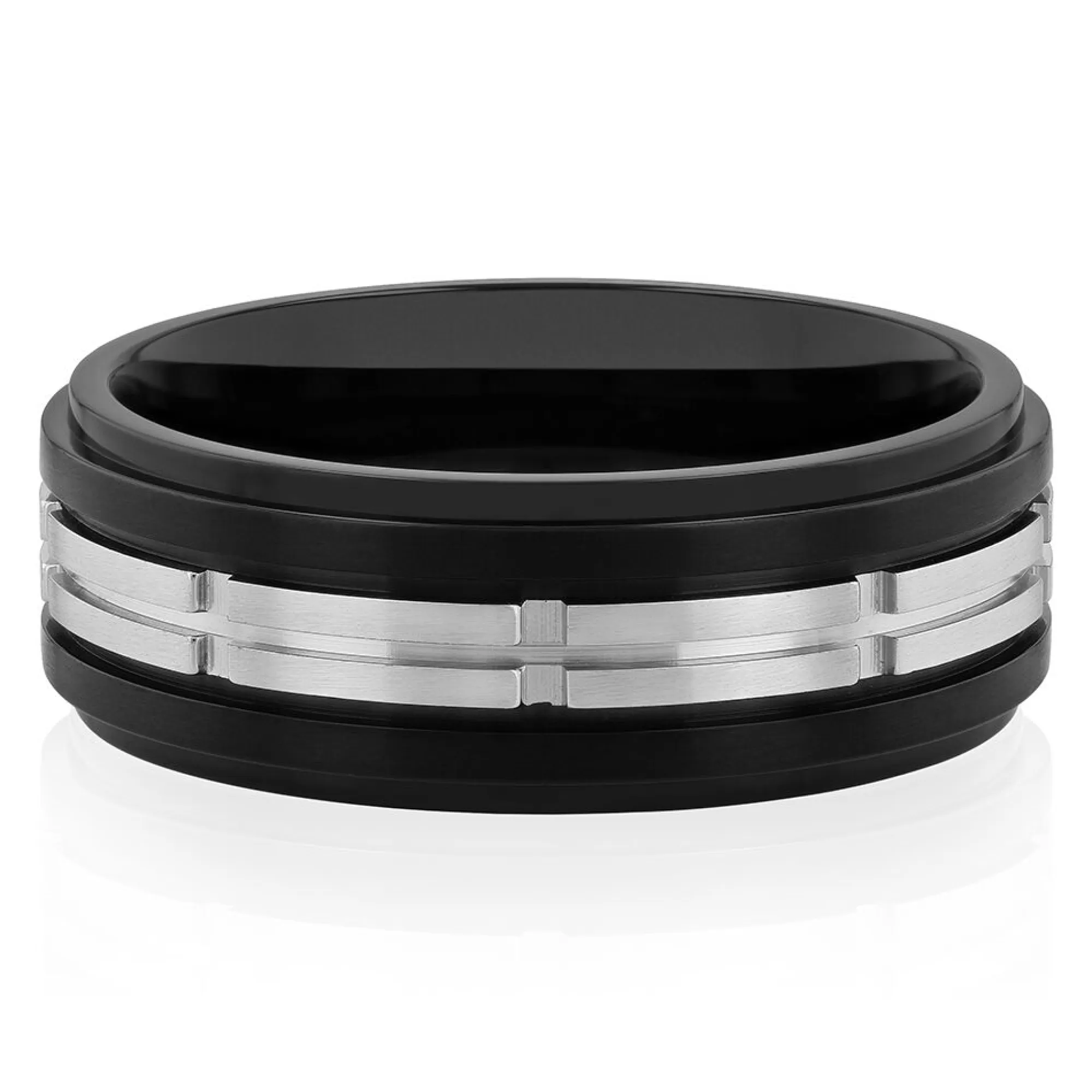 Rings^* Men's Two-Tone Ring In Black Ion-Plated Stainless Steel, 8Mm