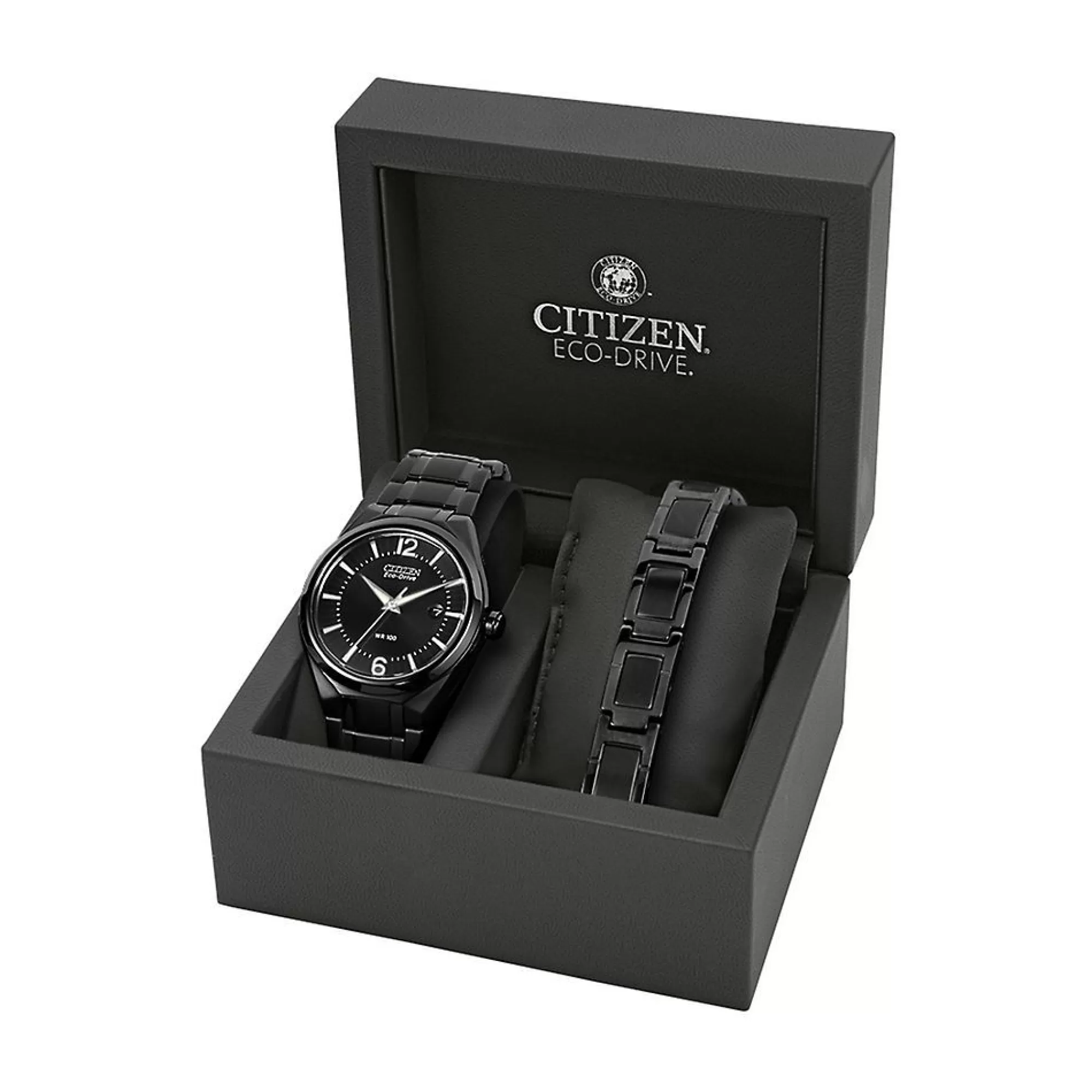 Men's Jewelry^Citizen® Eco™ Men's Watch & Bracelet Set In Black Ion-Plated Stainless Steel