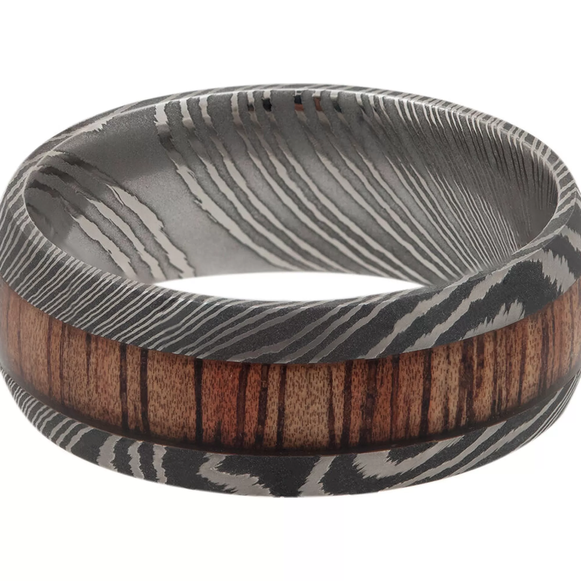 Men's Jewelry^Lashbrook Men's Wood Inlay Wedding Band In Damascus Steel