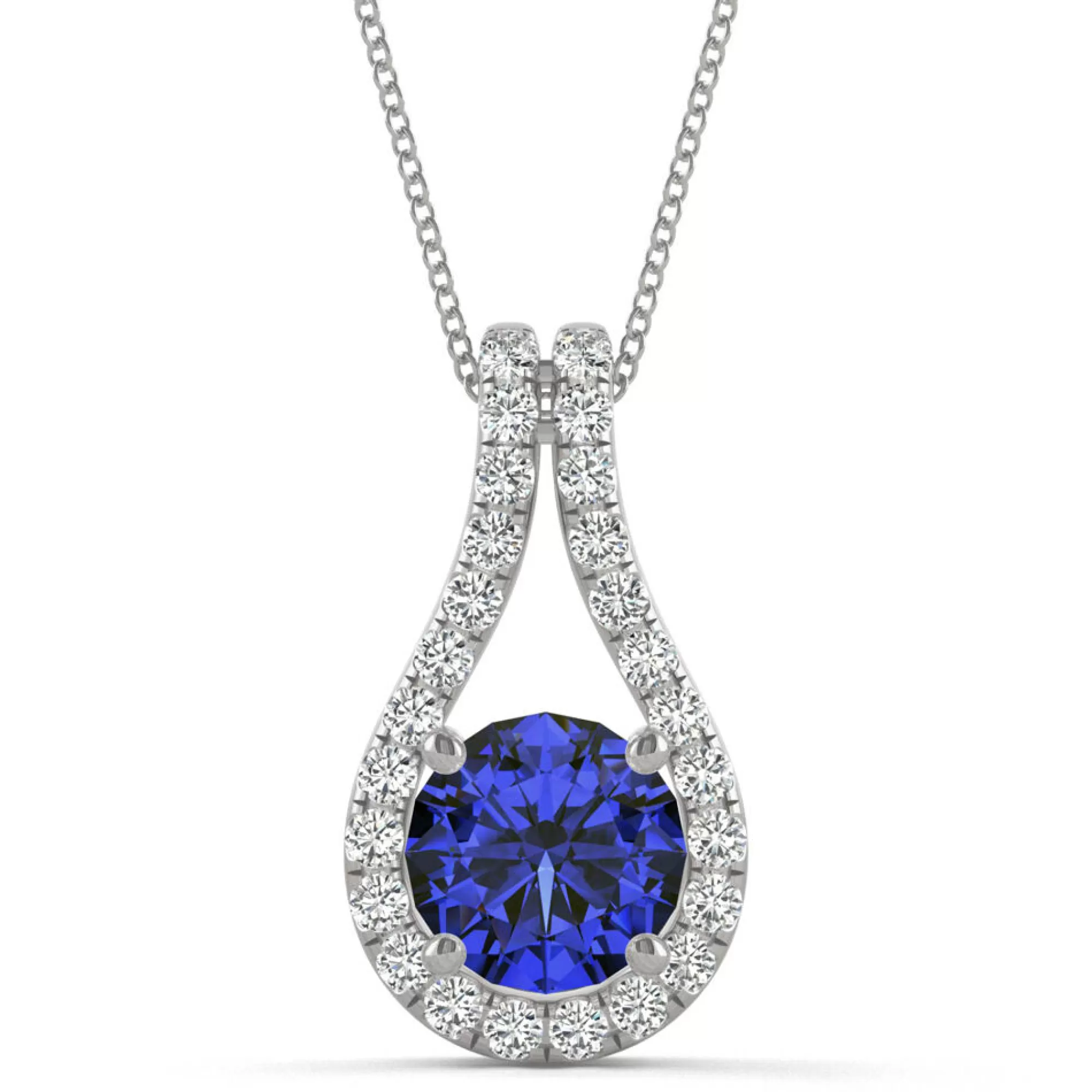 Necklaces & Pendants^Charles & Colvard-Forever One™ Moissanite & Lab Created Blue Sapphire Drop Pendant In 14K White Gold