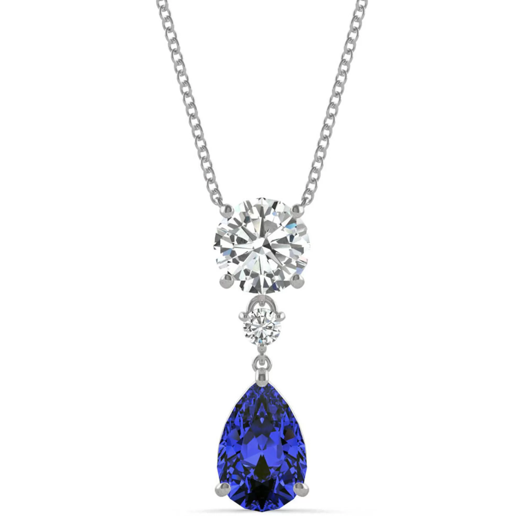 Necklaces & Pendants^Charles & Colvard-Forever One™ Moissanite & Lab Created Pear-Shaped Blue Sapphire Pendant In 14K White Gold