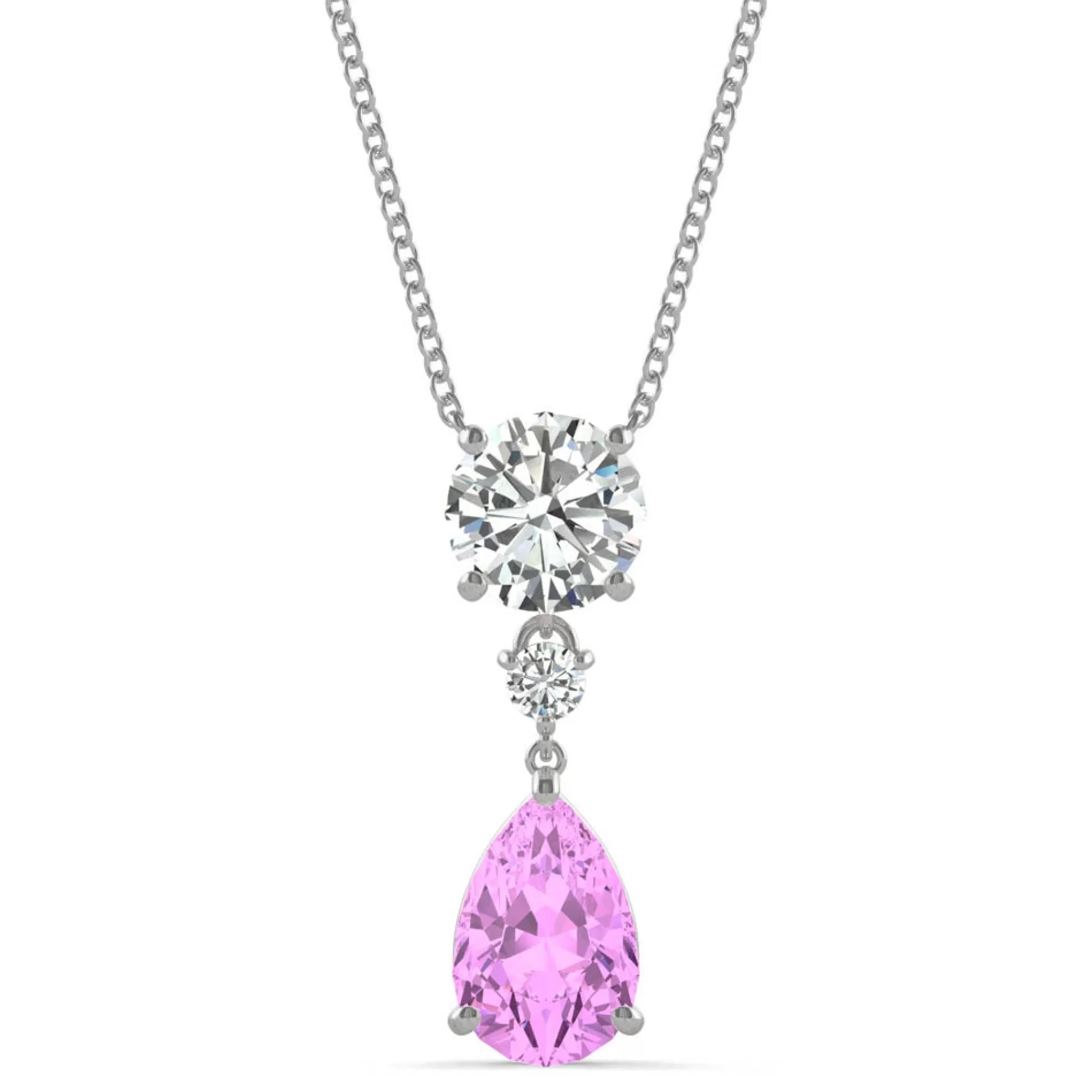 Necklaces & Pendants^Charles & Colvard-Forever One™ Moissanite & Lab Created Pear-Shaped Pink Sapphire Pendant In 14K White Gold