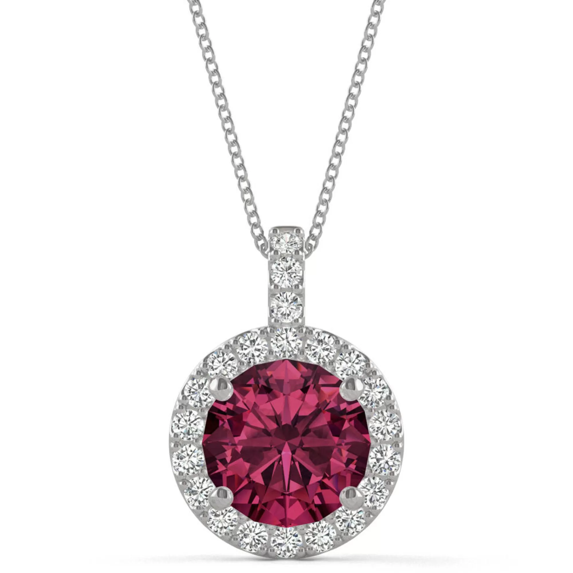 Necklaces & Pendants^Charles & Colvard-Forever One™ Moissanite & Lab Created Ruby Halo Pendant In 14K White Gold