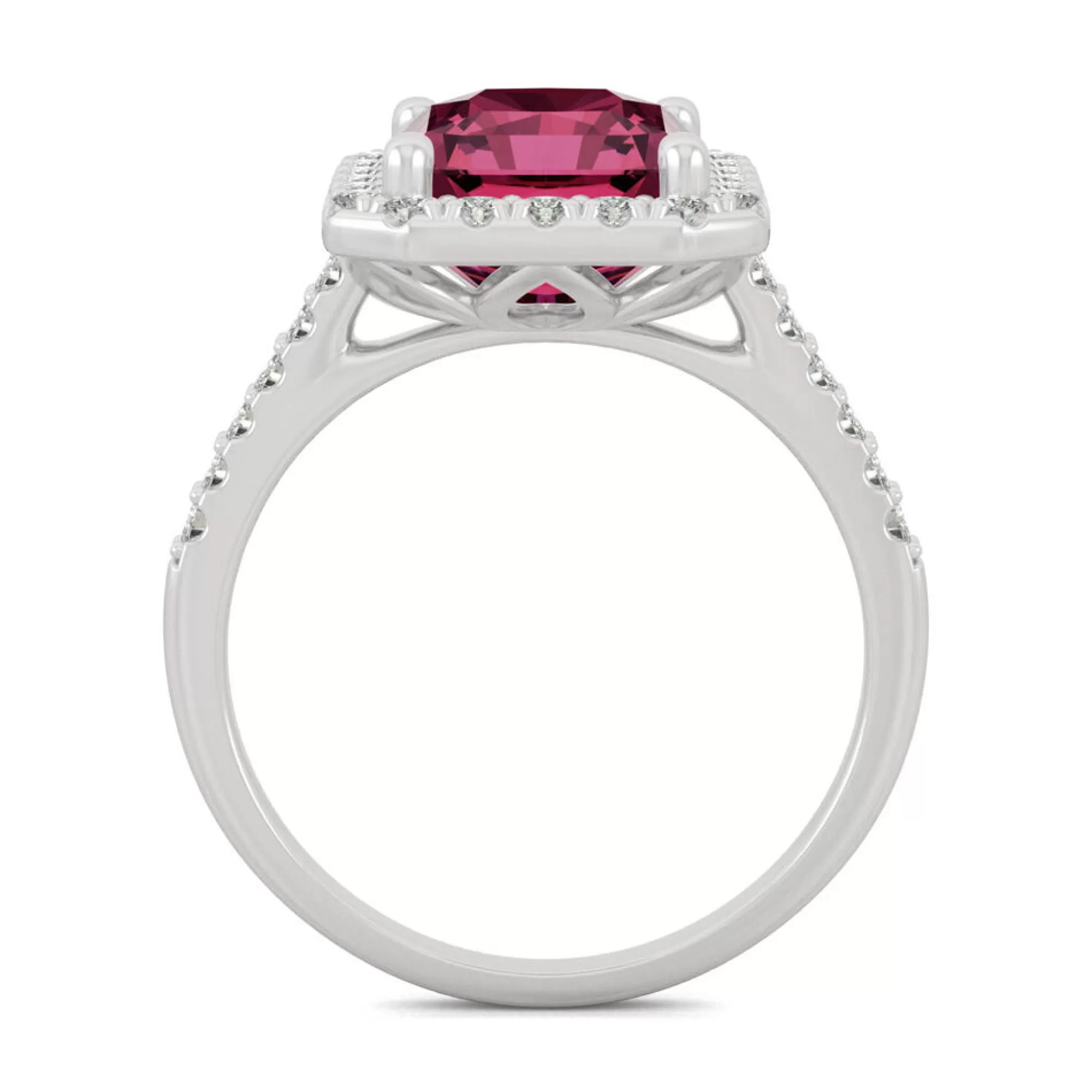 Rings^Charles & Colvard-Forever One™ Moissanite & Lab Created Ruby Halo Ring In 14K White Gold (1/2 Ct. Tw.)