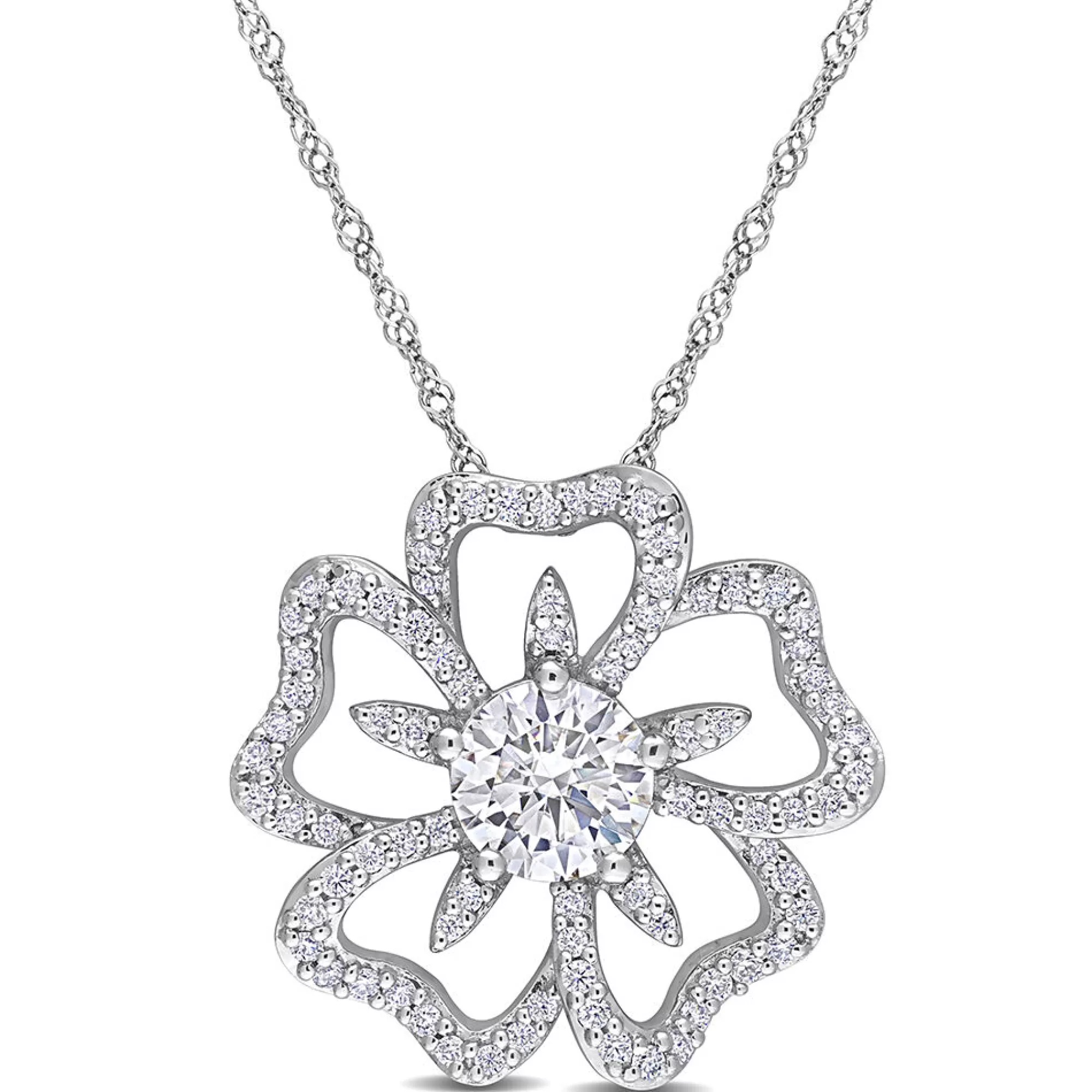 Necklaces & Pendants^* Moissanite Flower Necklace In Sterling Silver (1 1/10 Ct. Tw.)