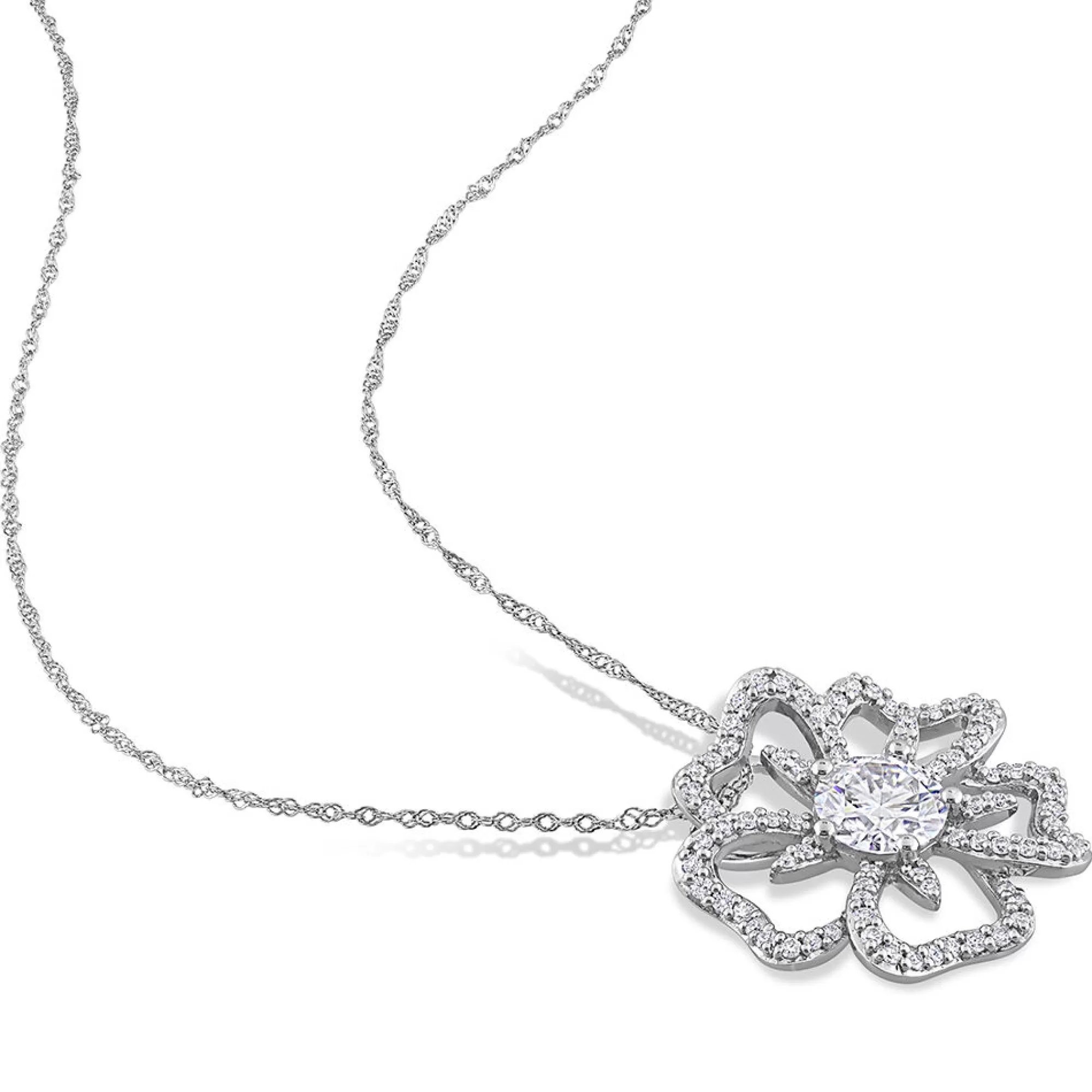 Necklaces & Pendants^* Moissanite Flower Necklace In Sterling Silver (1 1/10 Ct. Tw.)