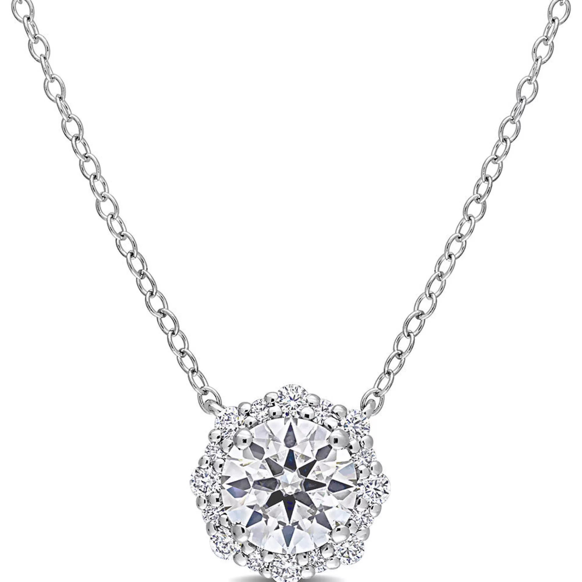 Necklaces & Pendants^* Moissanite Halo Necklace In Sterling Silver (1 1/2 Ct. Tw.)