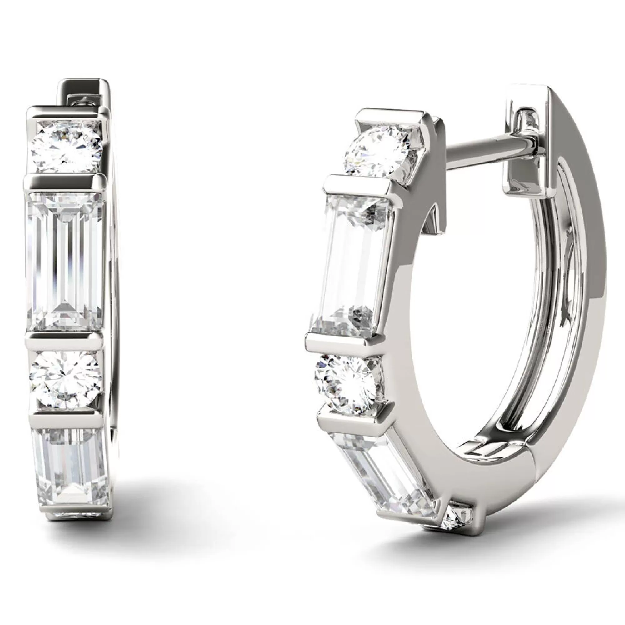 Earrings^Charles & Colvard-Forever One™ Moissanite Huggie Hoop Earrings In 14K White Gold (5/8 Ct. Tw.)