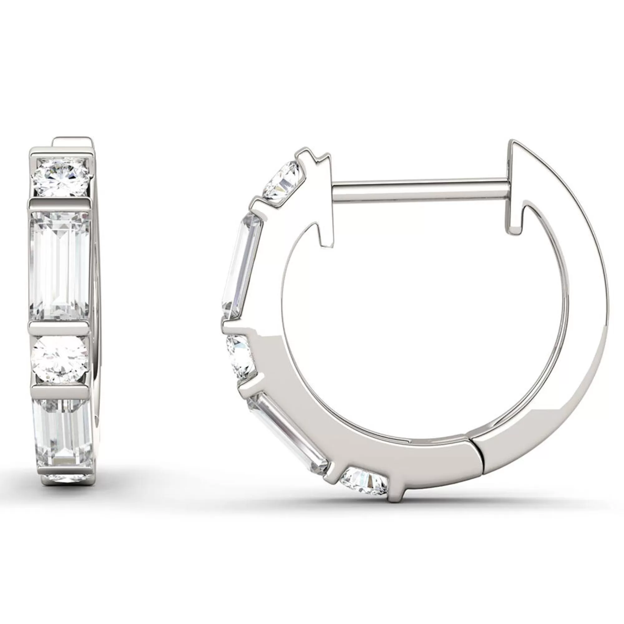 Earrings^Charles & Colvard-Forever One™ Moissanite Huggie Hoop Earrings In 14K White Gold (5/8 Ct. Tw.)