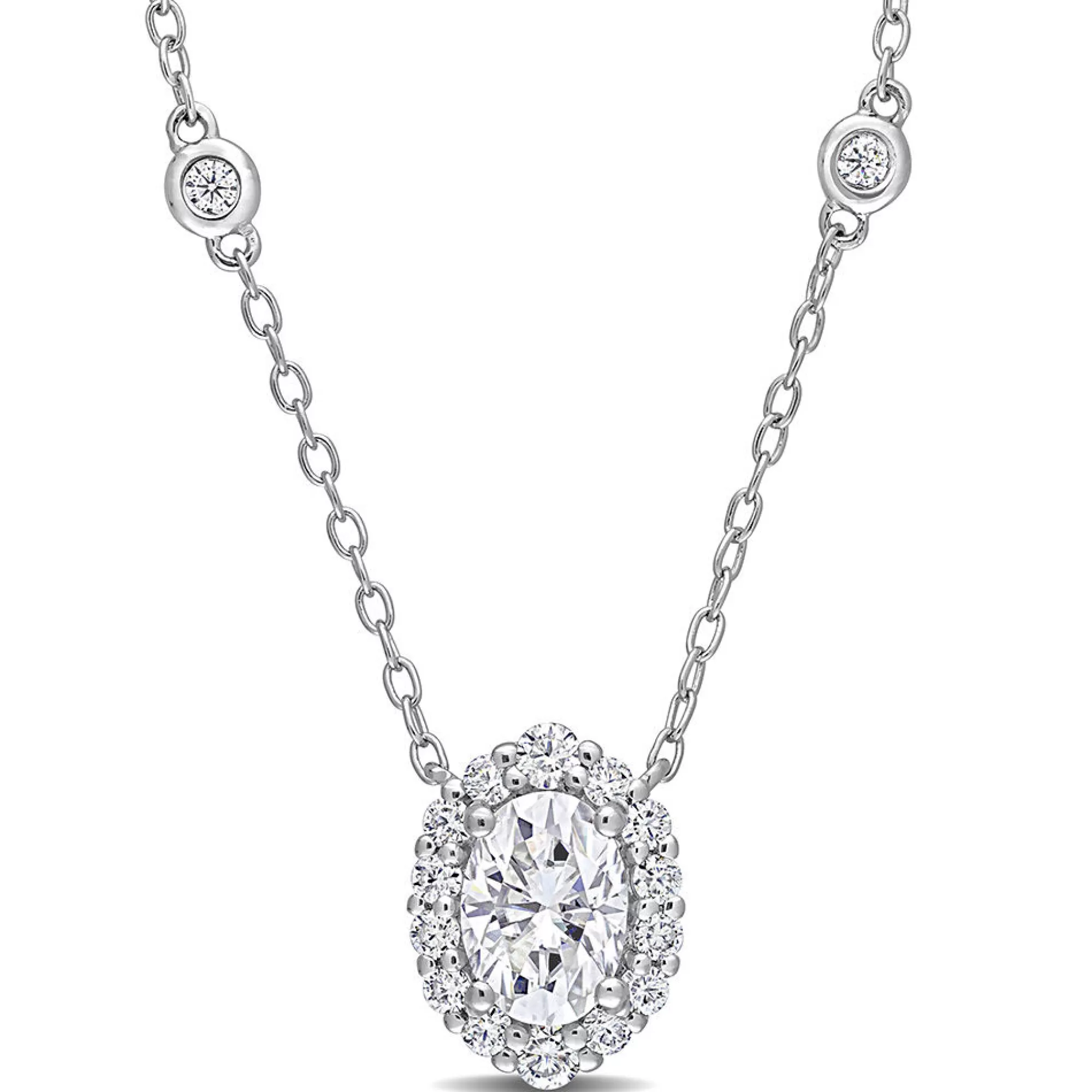 Necklaces & Pendants^* Moissanite Oval Halo Pendant In Sterling Silver