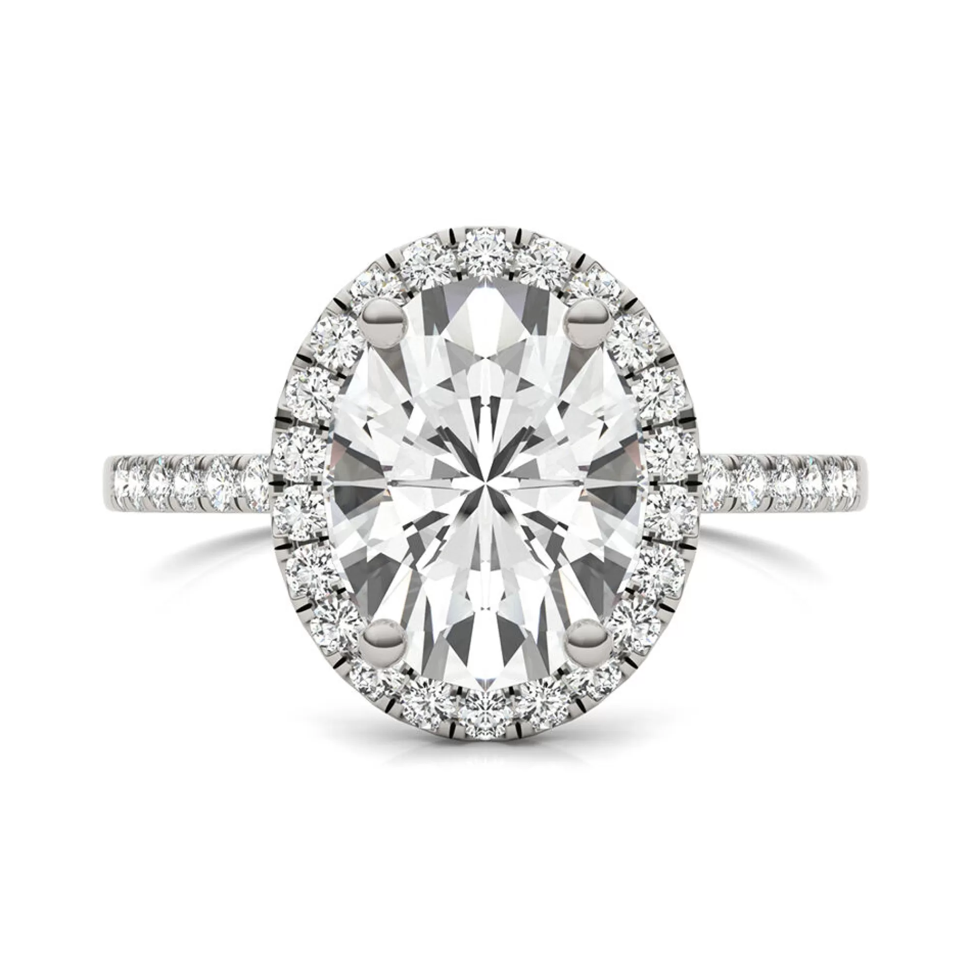 Rings^Charles & Colvard-Forever One™ Moissanite Oval Halo Ring In 14K White Gold (3 1/3 Ct. Tw.)