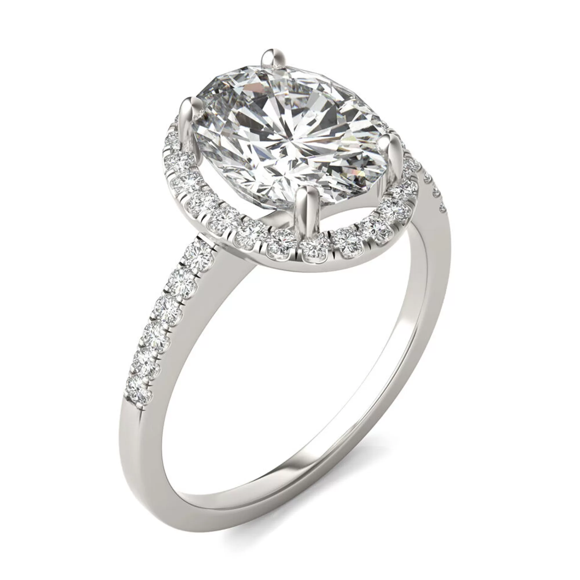 Rings^Charles & Colvard-Forever One™ Moissanite Oval Halo Ring In 14K White Gold (3 1/3 Ct. Tw.)