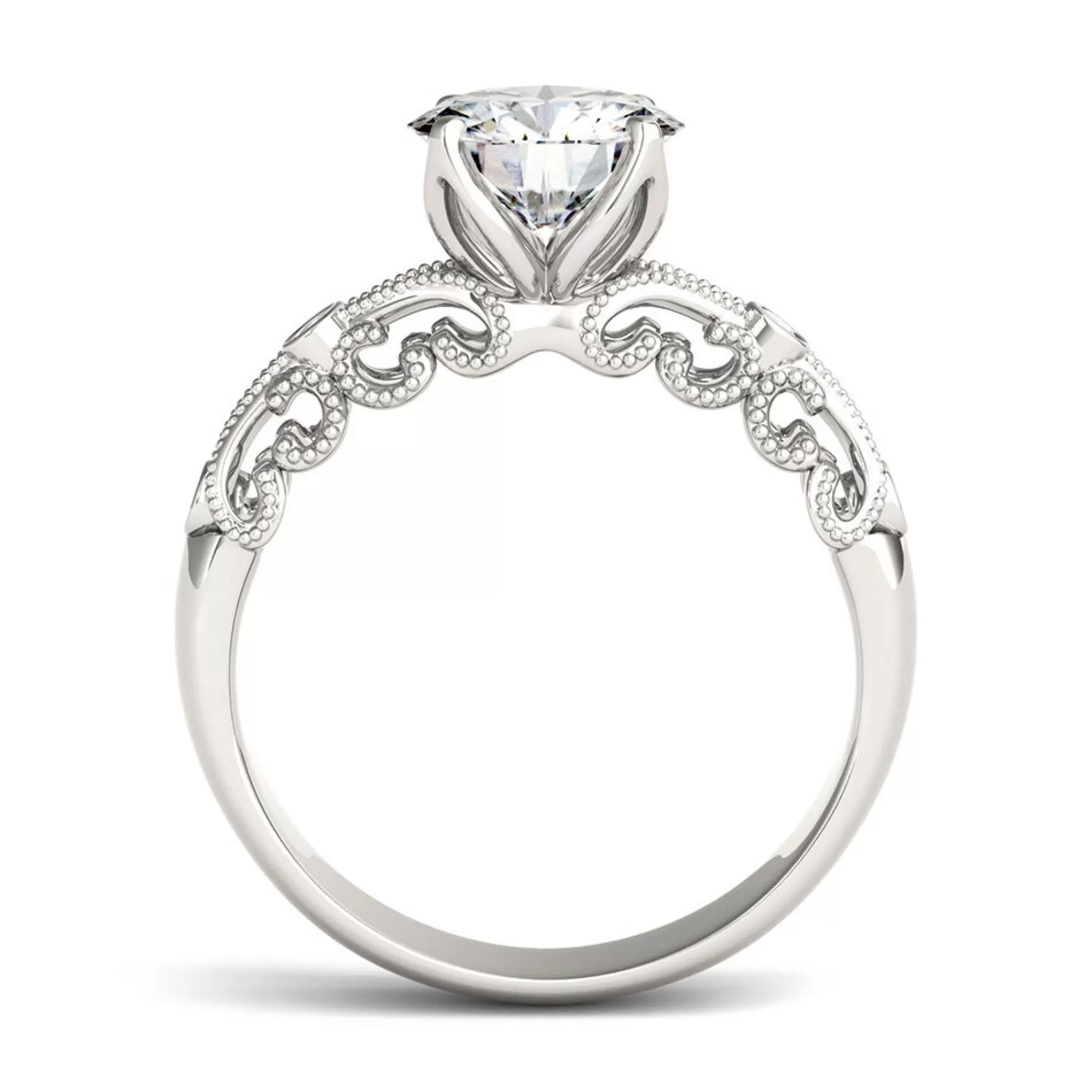 Rings^Charles & Colvard-Forever One™ Moissanite Ring With Scroll Details In 14K White Gold (1 1/2 Ct. Tw.)
