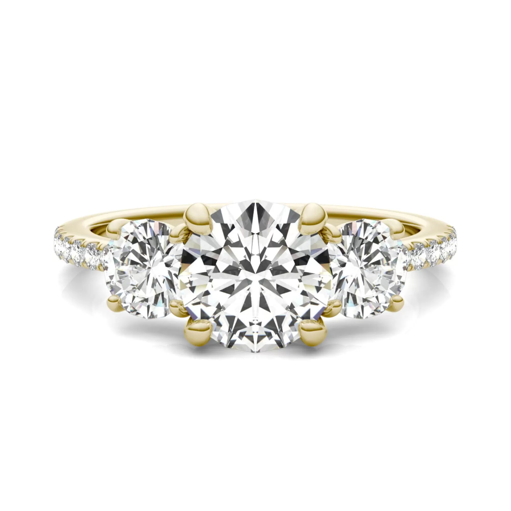 Rings^Charles & Colvard-Forever One™ Moissanite Three-Stone Ring In 14K Yellow Gold (2 1/7 Ct. Tw.)