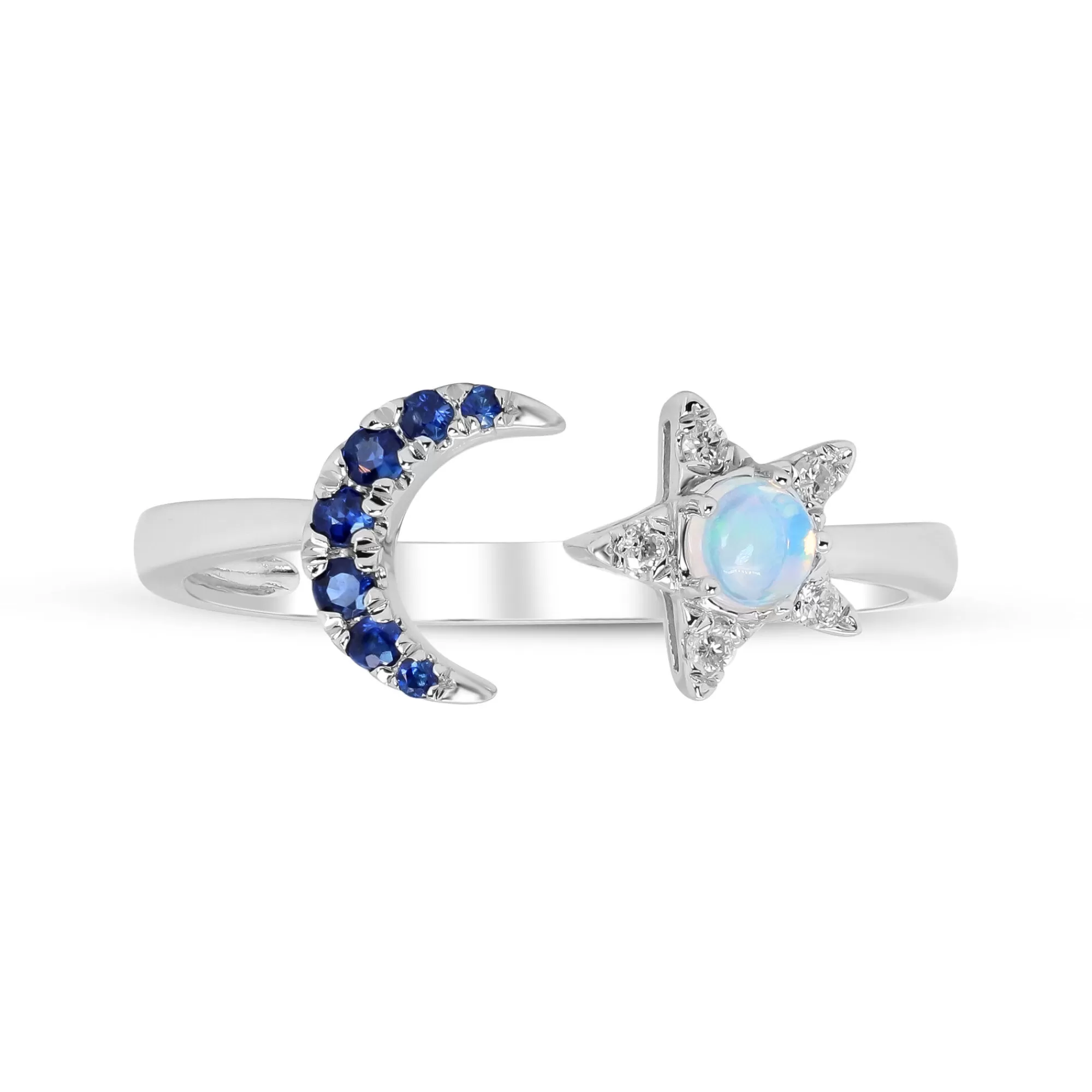 Rings^Layering & Stacking Moon & Star Opal, Sapphire And Diamond Accent Ring In 10K White Gold