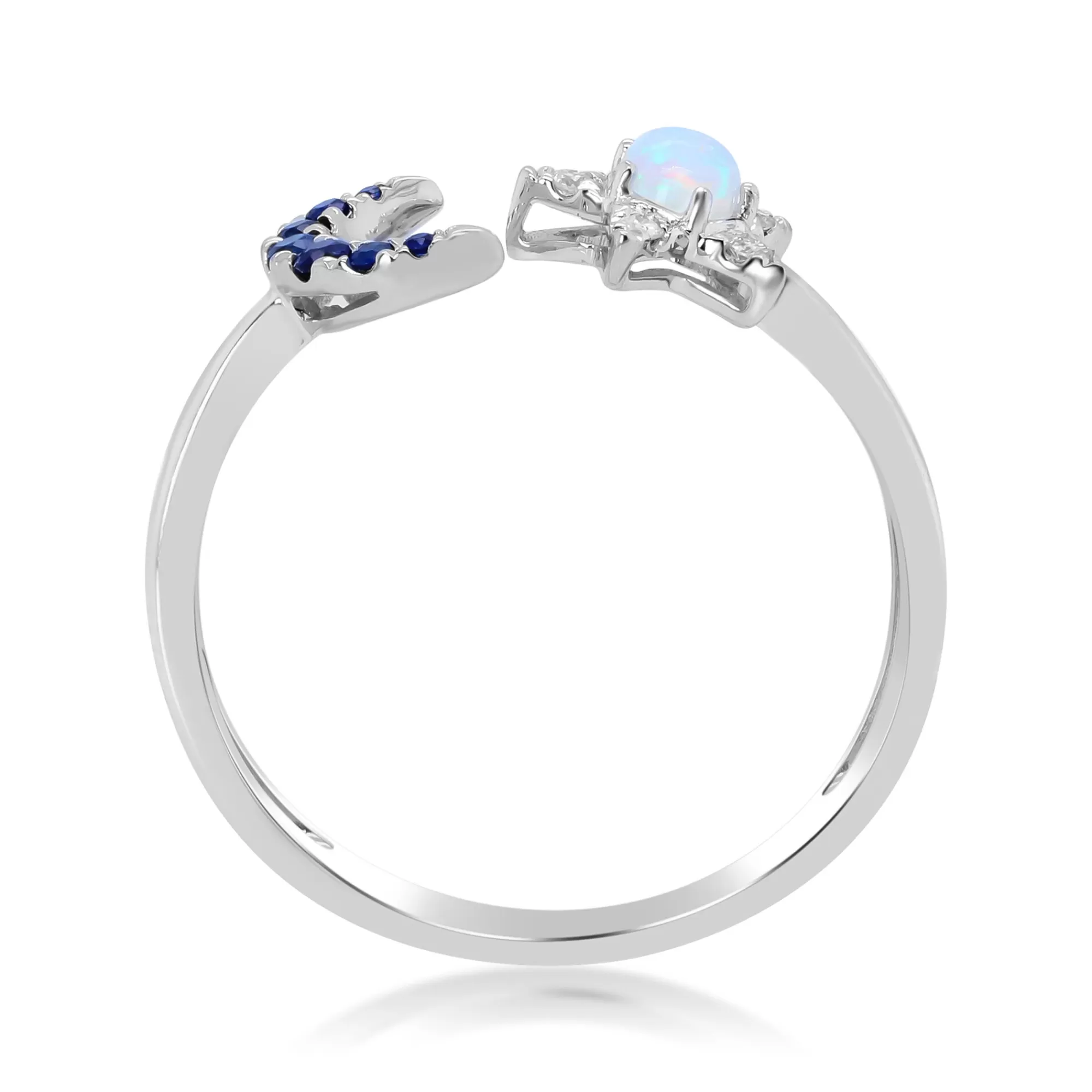 Rings^Layering & Stacking Moon & Star Opal, Sapphire And Diamond Accent Ring In 10K White Gold
