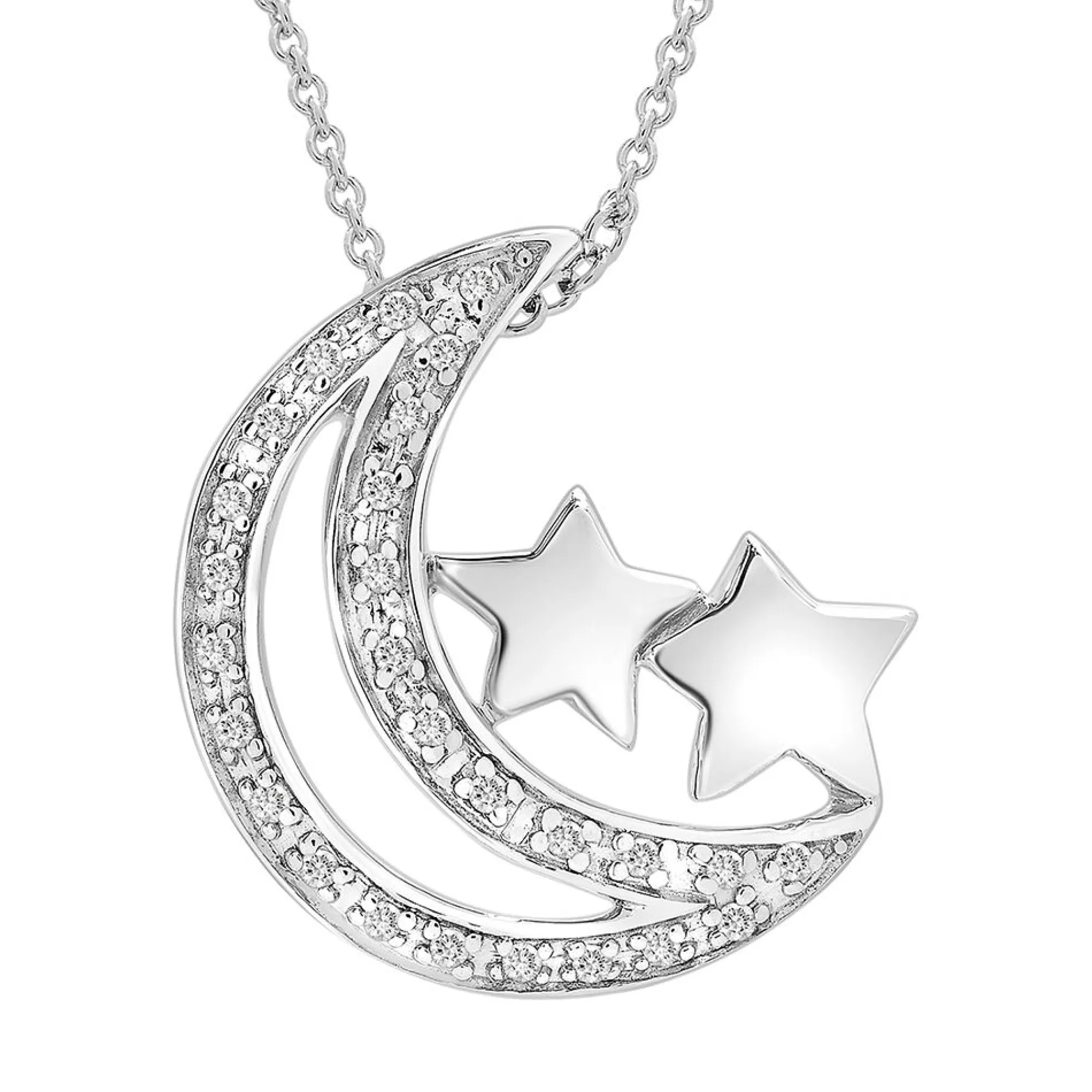 Necklaces & Pendants^* Moon & Stars Pendant With Diamond Accents In Sterling Silver