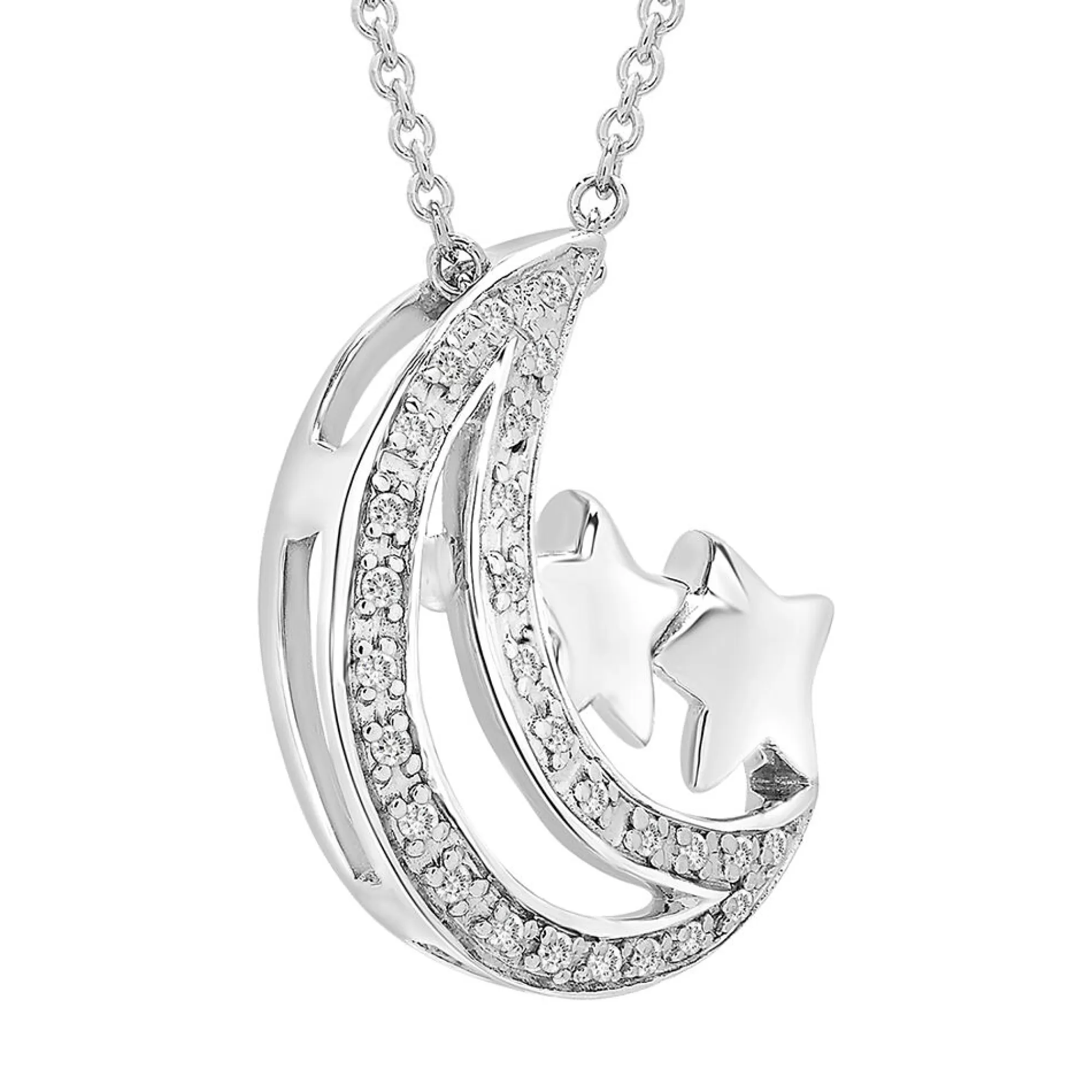 Necklaces & Pendants^* Moon & Stars Pendant With Diamond Accents In Sterling Silver